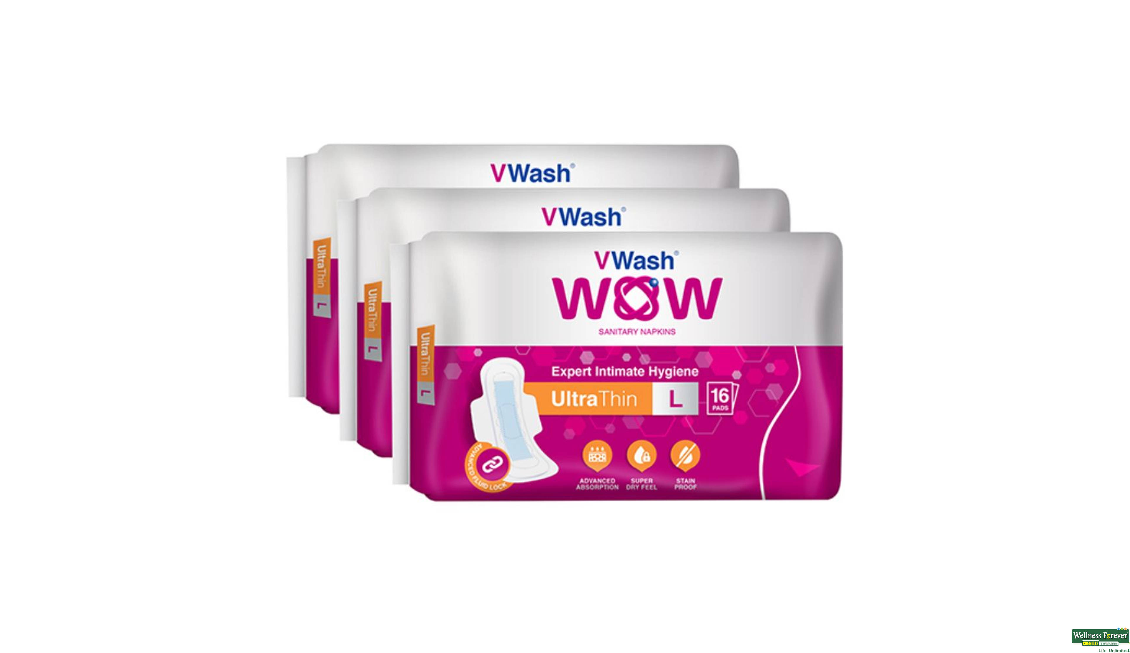 VWASH WOW SA/PADS ULTRA THIN L 16PC- 1, 16PC, null