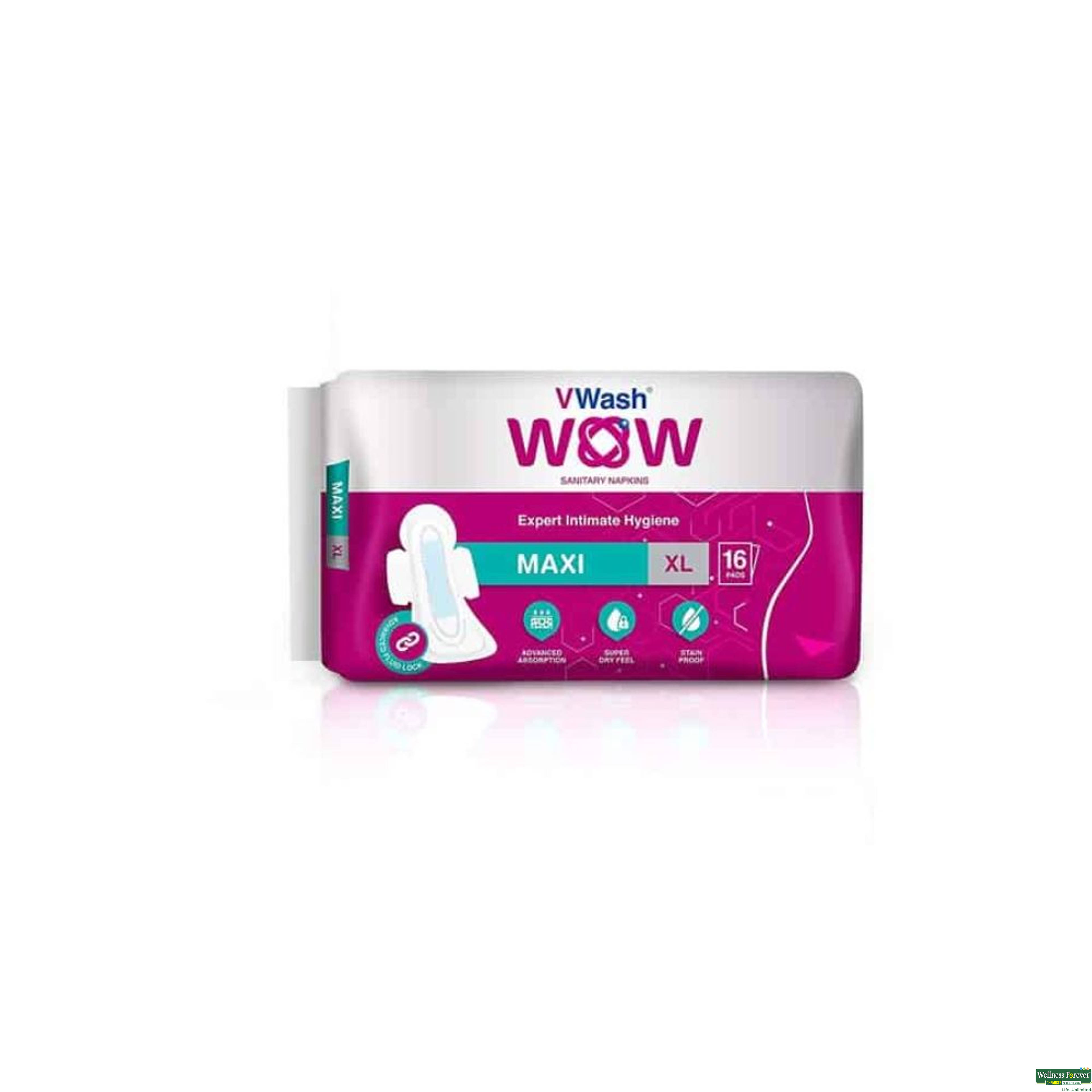 VWash Wow Maxi Extra Large Sanitary Napkins, 16 pads-image