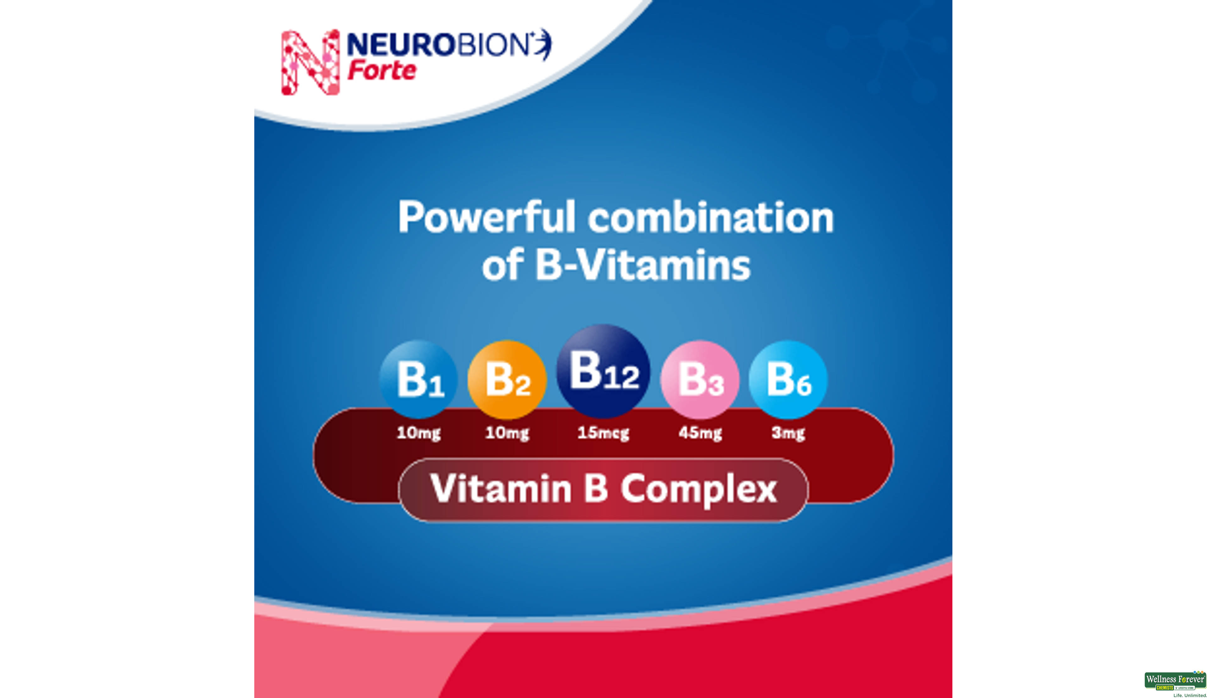 NEUROBION-FORTE 30TAB- 5, 30TAB, •Supports the health of nerves, skin, and hair.
•Enhances the body’s metabolic function.
•Helps in the synthesis of red blood cells.
•Boosts energy and reduces fatigue.