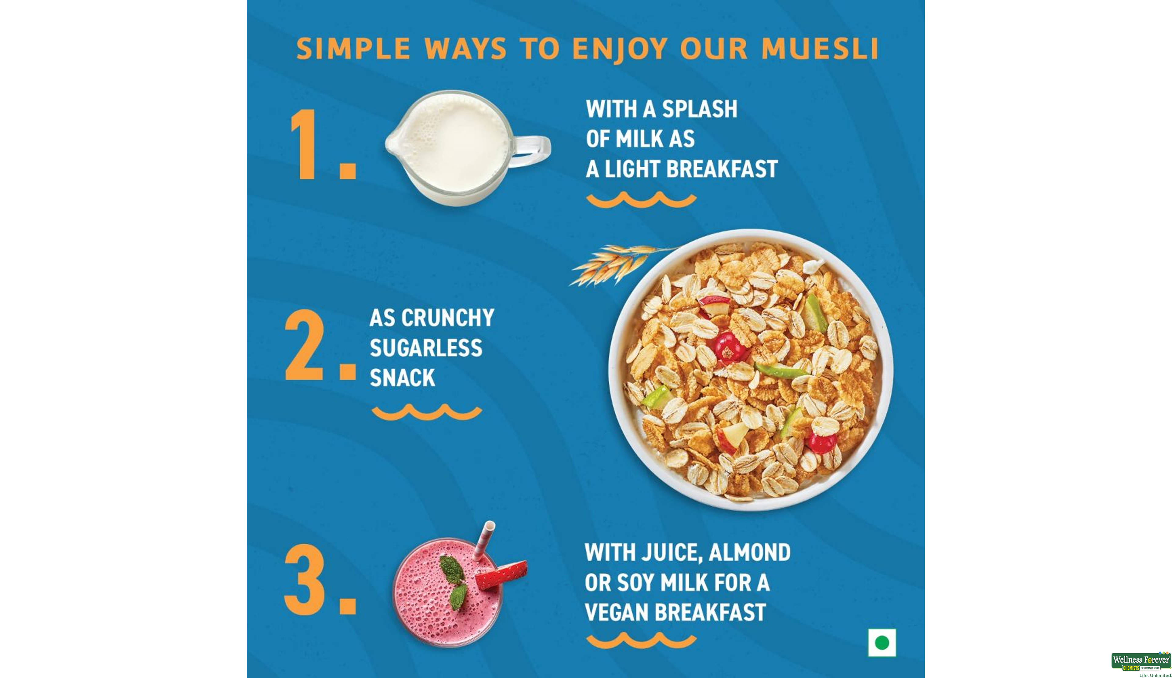 BAGR MUESLI CRUNCHY NO SUGAR 500GM- 5, 500GM, 