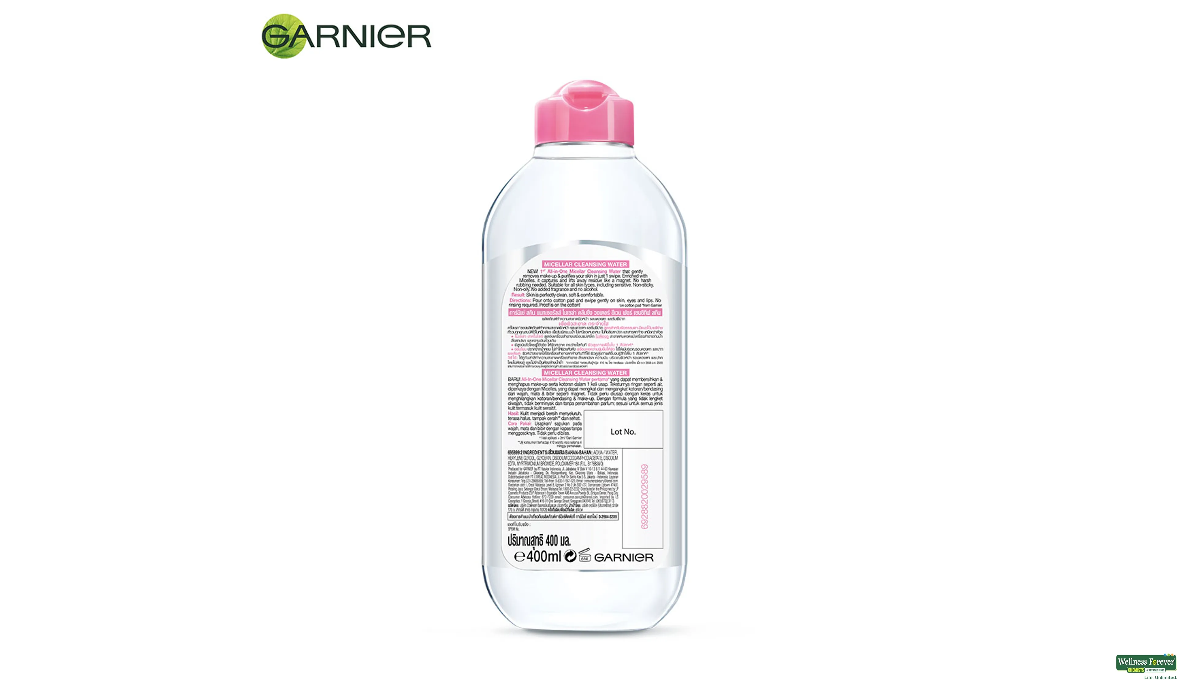 GARN MICELLAR CLNS WATER PINK 400ML- 3, 400ML, 