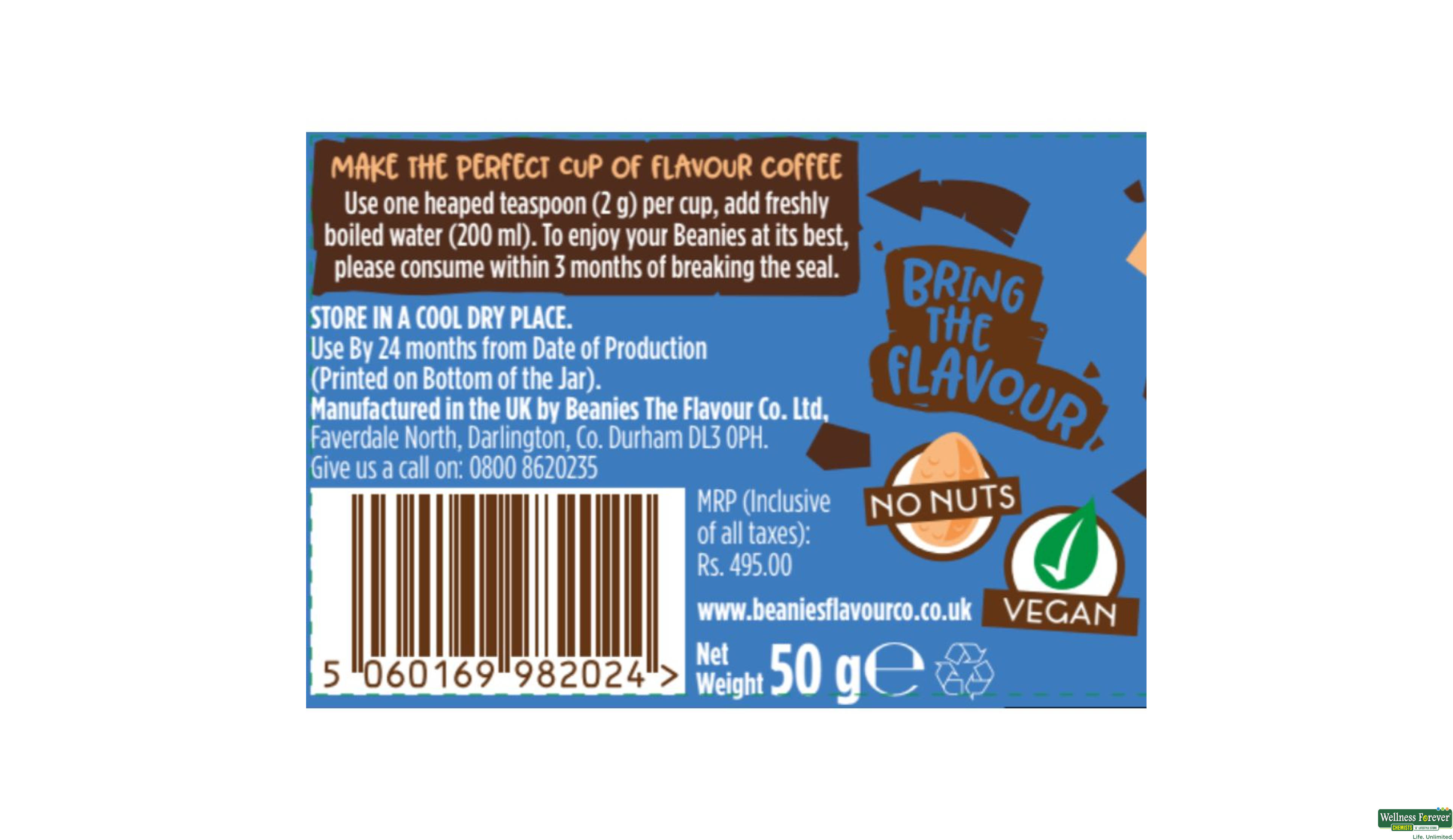 BEANIES COFFEE INSTANT HAZELNUT 50GM- 5, 50GM, 