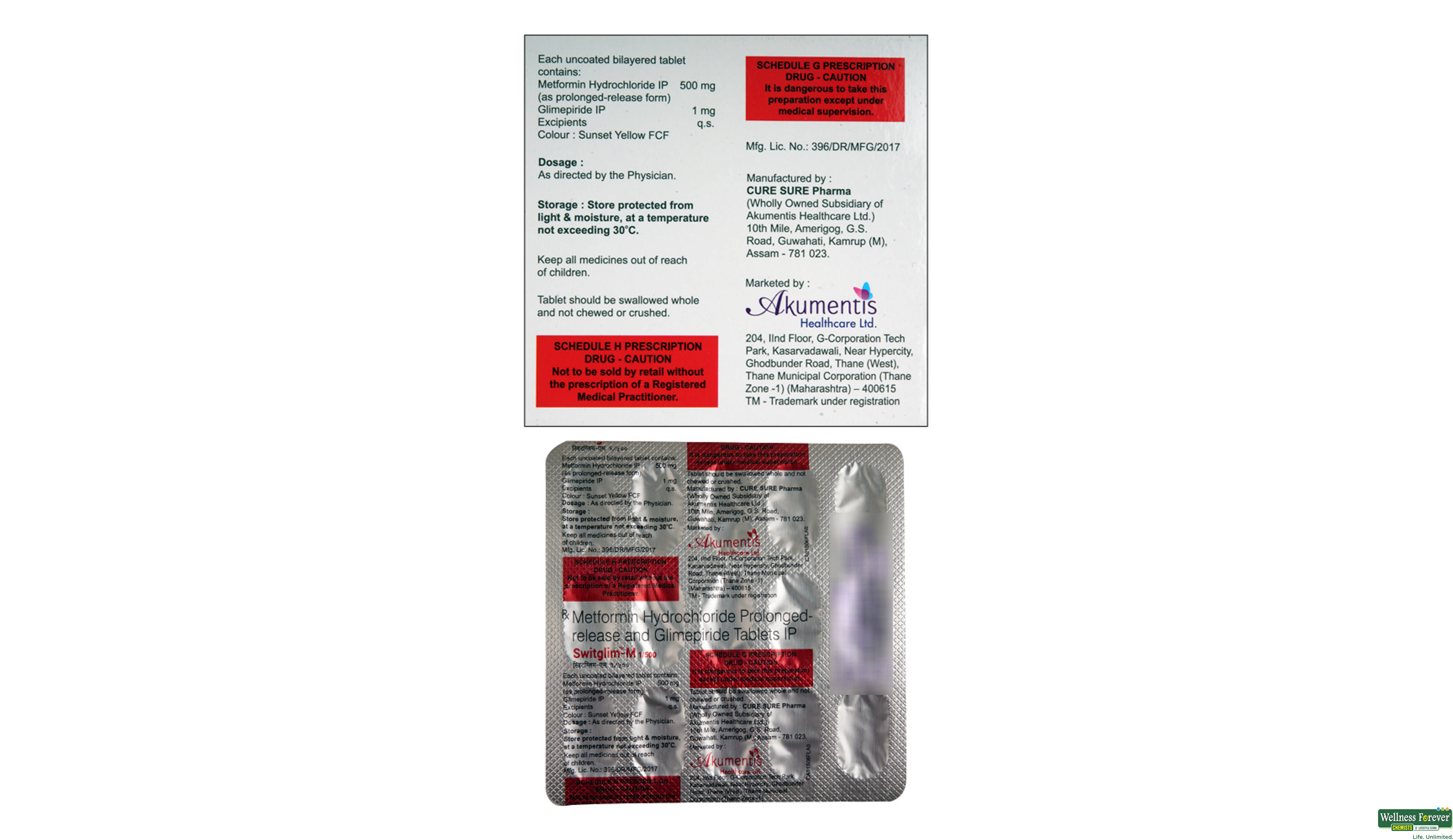 SWITGLIM-M 1/500MG 15TAB- 2, 15TAB, 