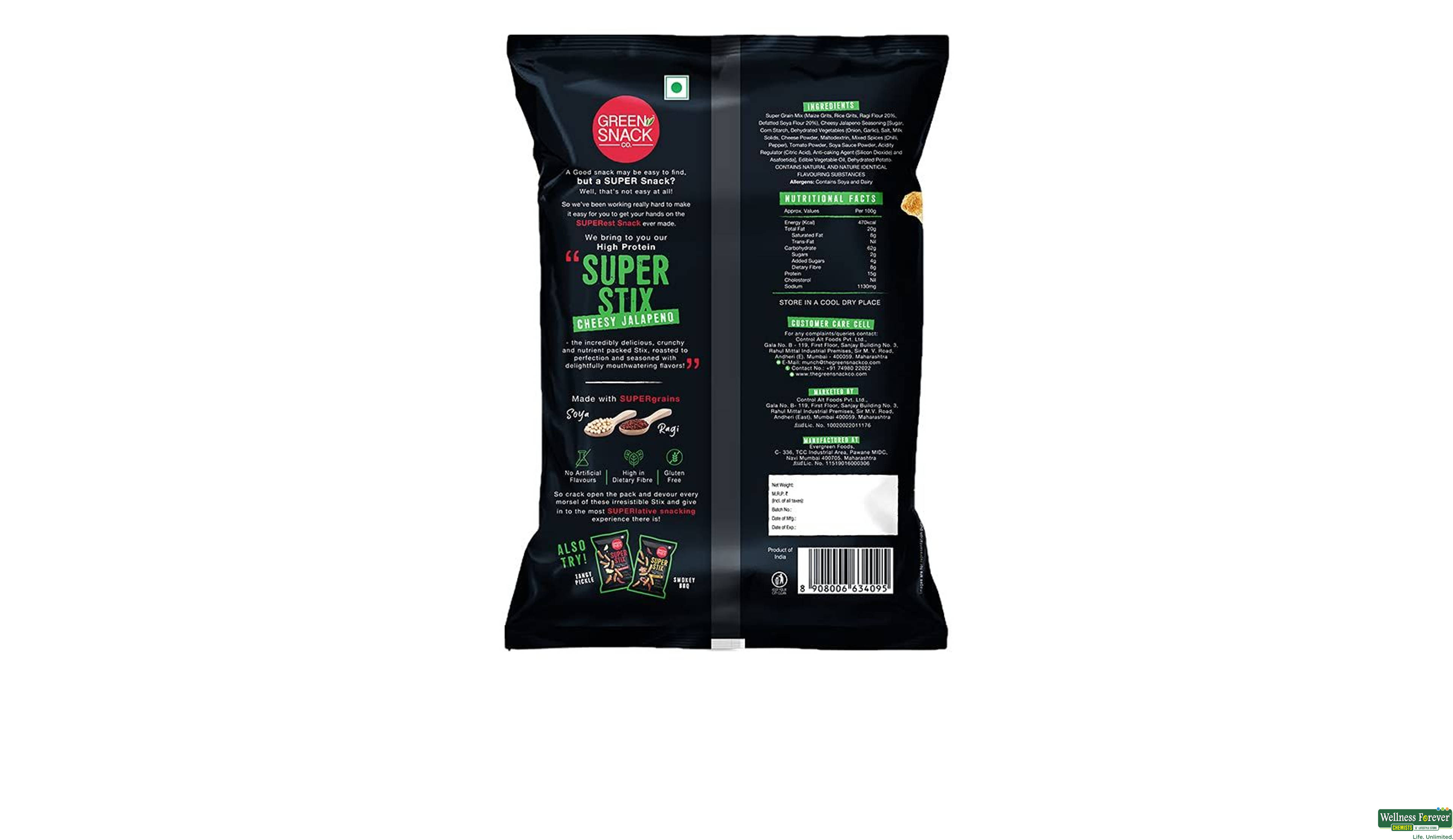 GREEN SNACK 6 GRAIN STIX JALAPENO 85GM- 2, 85GM, 