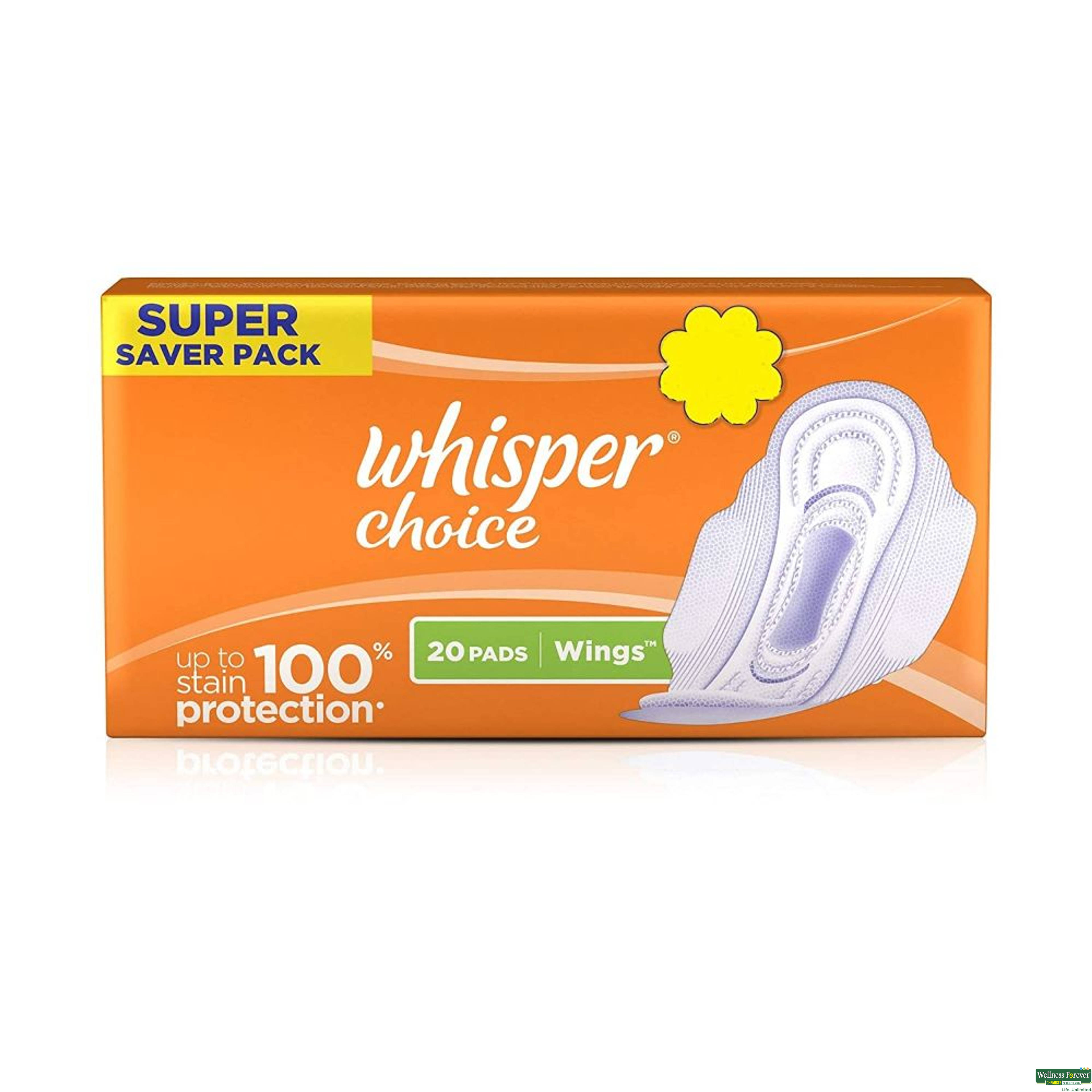 Whisper Choice Sanitary Pads, Regular, 20 pads-image