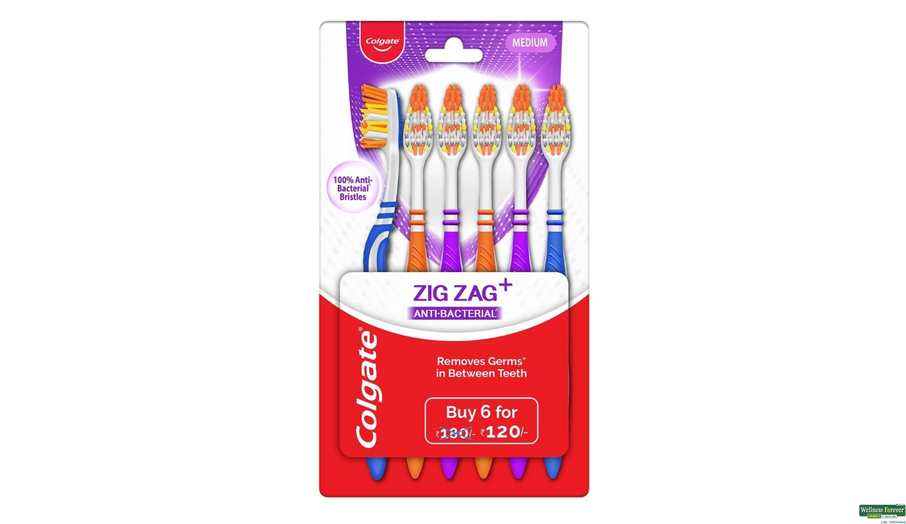 COLG T/BRUSH ZIG ZAG M 6PC- 1, 6PC, 