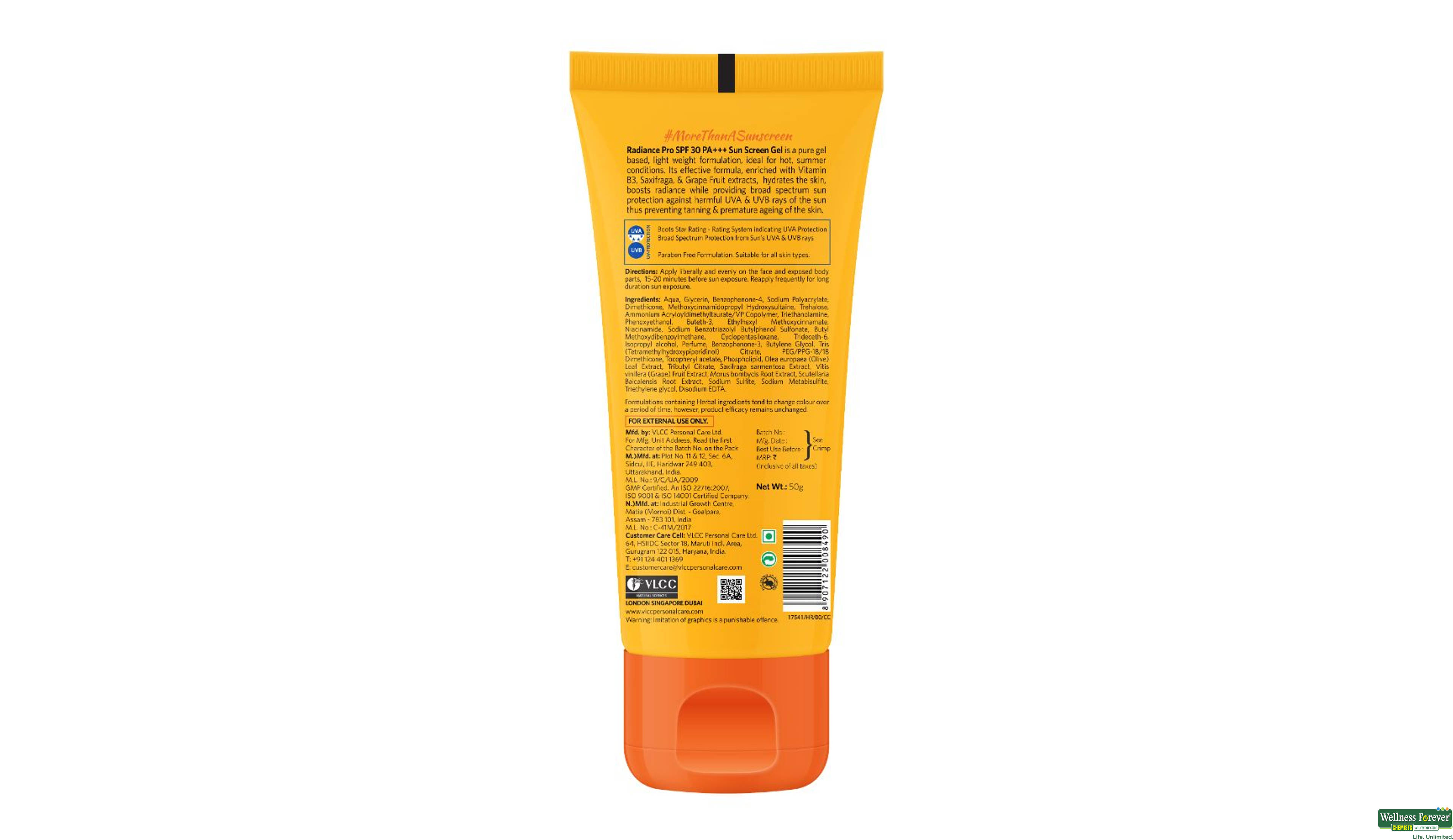 VLCC B/GEL RADIANCE PRO SUN SCREEN SPF30 50GM- 2, 50GM, null