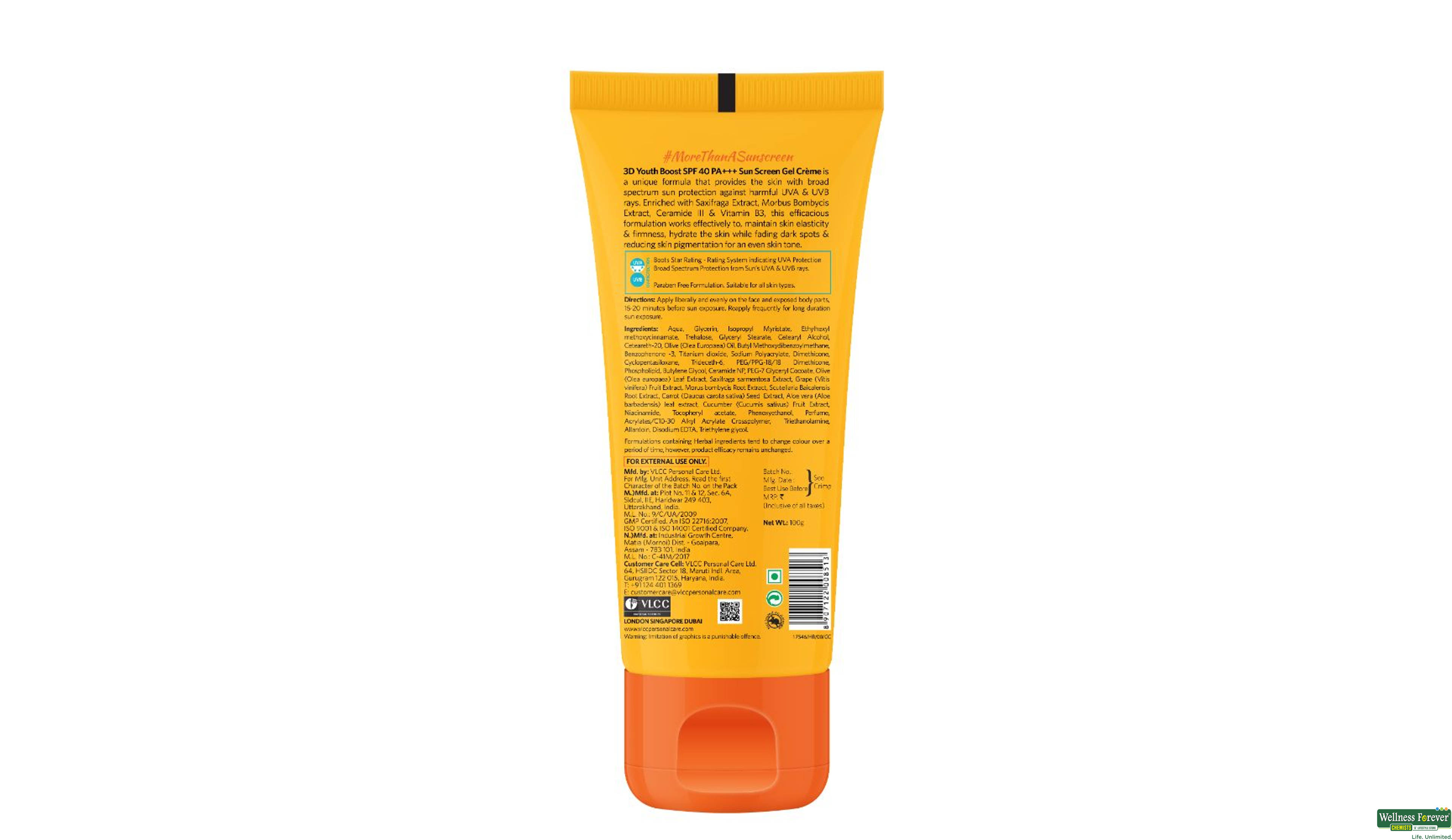 VLCC B/GEL 3D YOUTH BOOST SUN SCREEN SPF40 100GM- 2, 100GM, null