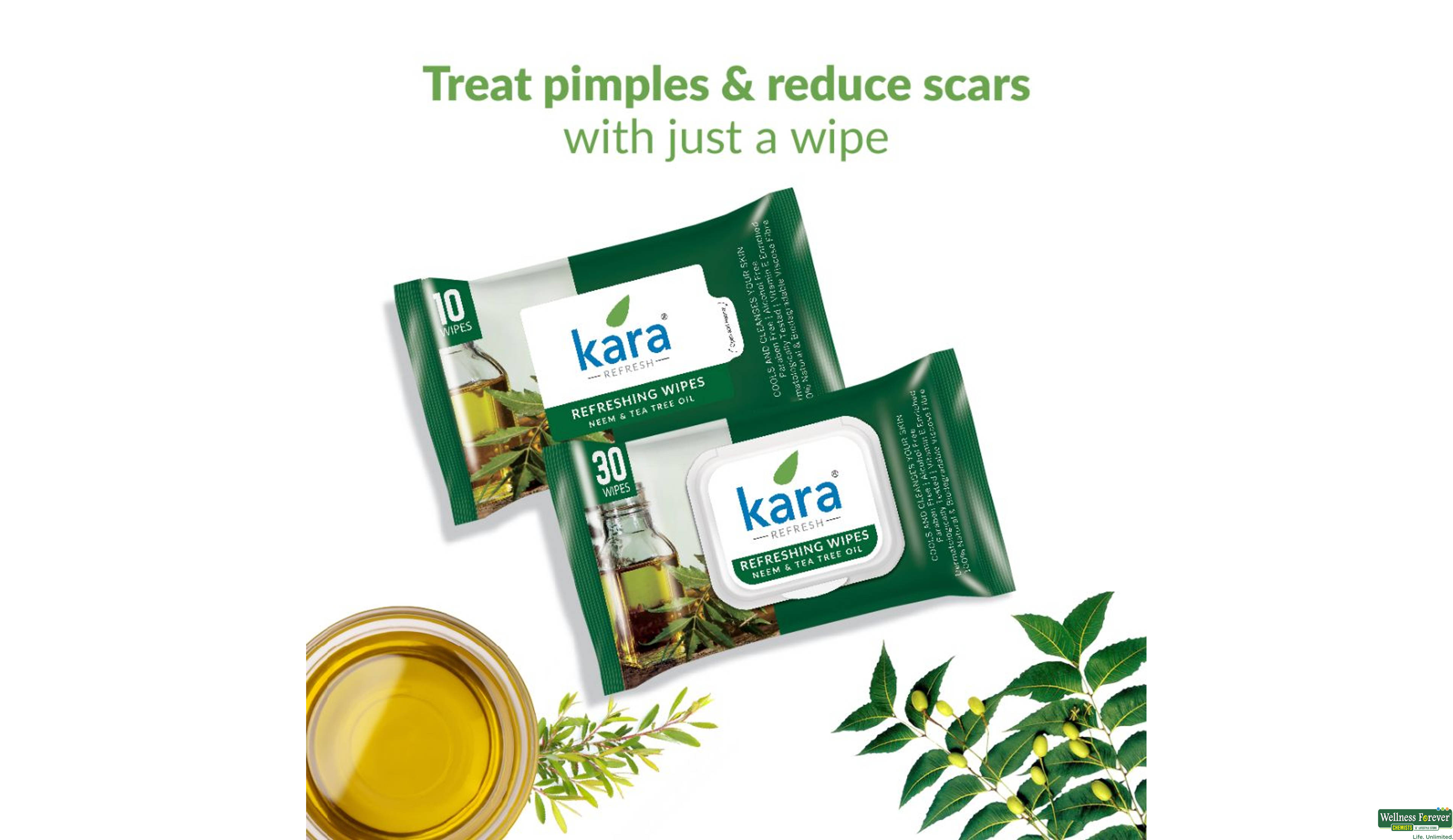 KARA FACE WIPES TEA TREE & NEEM LID 25PC- 2, 25PC, 