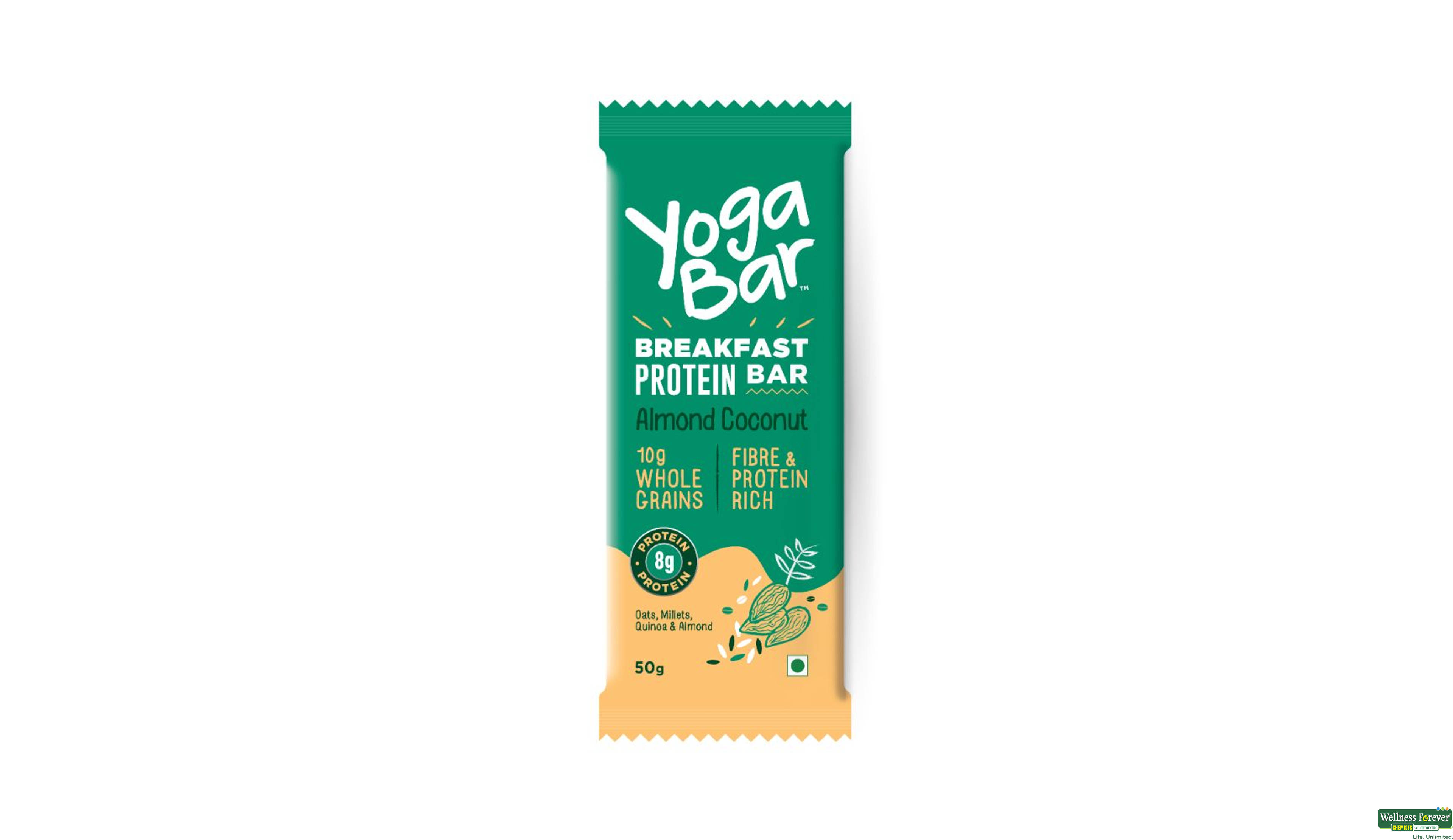 YOGA BAR B/FAST PROTEIN ALMOND/COCONUT 50GM- 1, 50GM, null