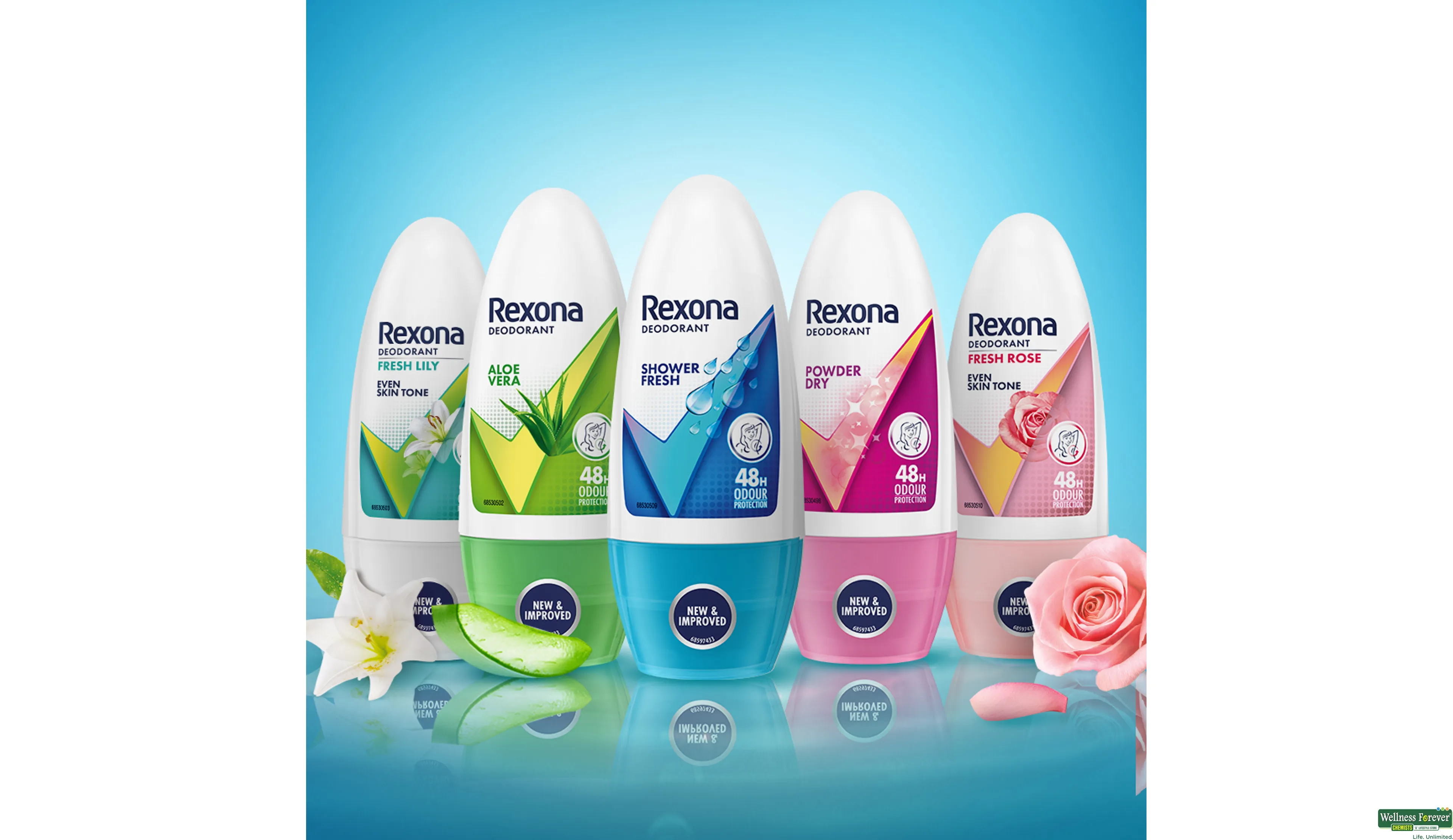 Rexona Powder Dry Underarm Roll On Deodorant For Women, 50ml free shipping