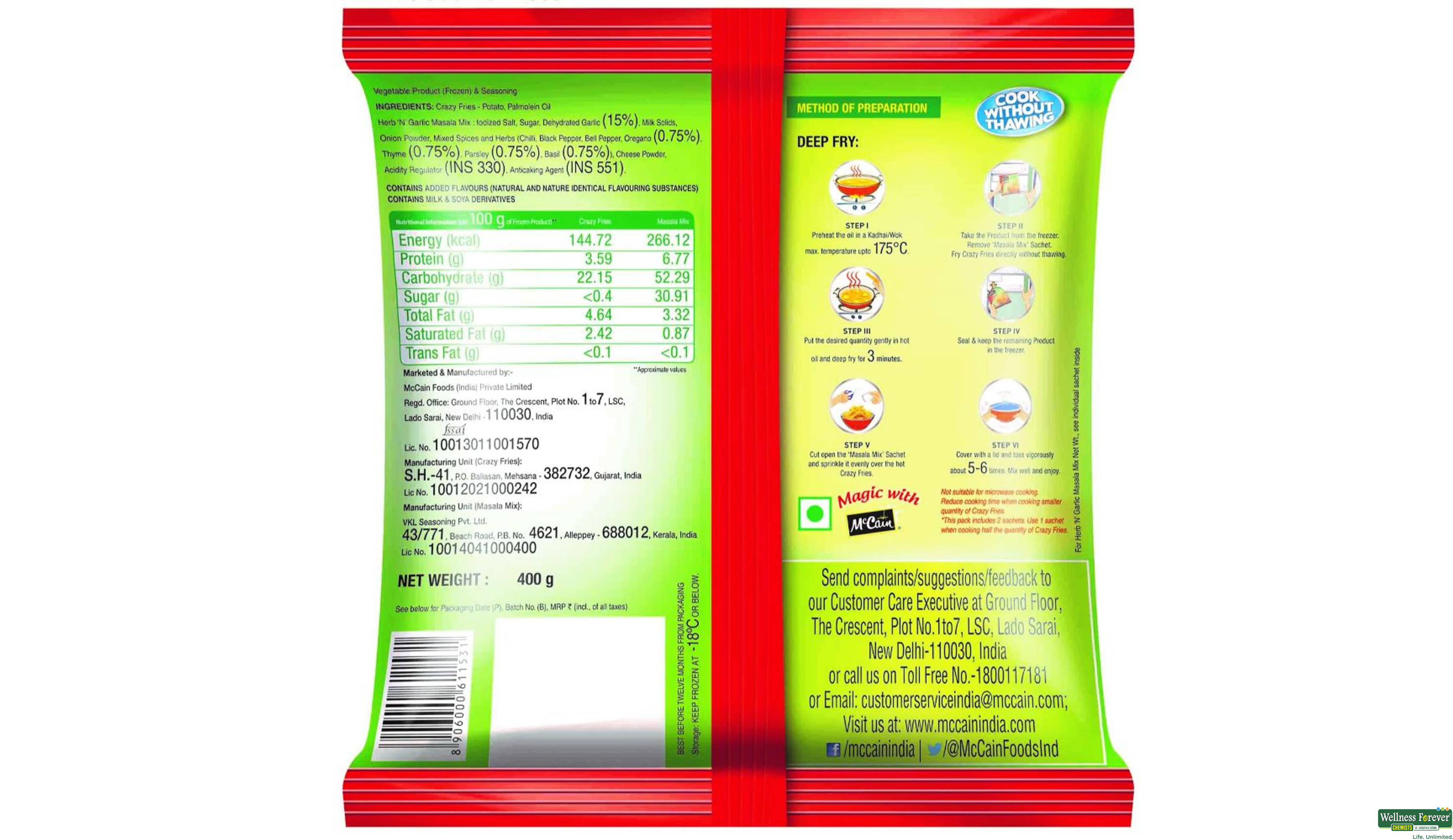 MCCAIN CRAZY FRIES HERB N GARLIC 400GM- 2, 400GM, 