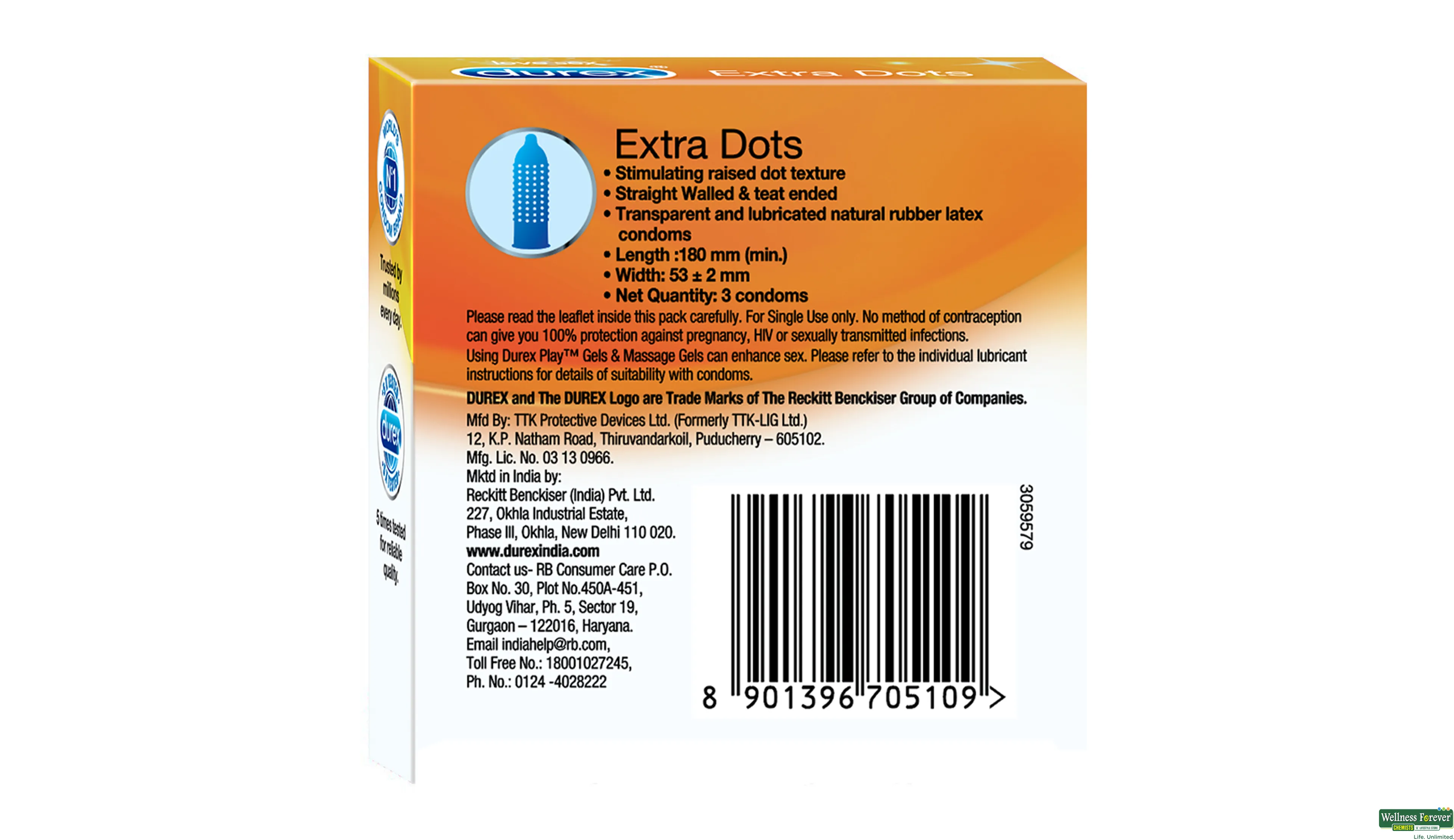 DUREX CONDOM EXTRA DOTS 3PC- 2, 3PC, 