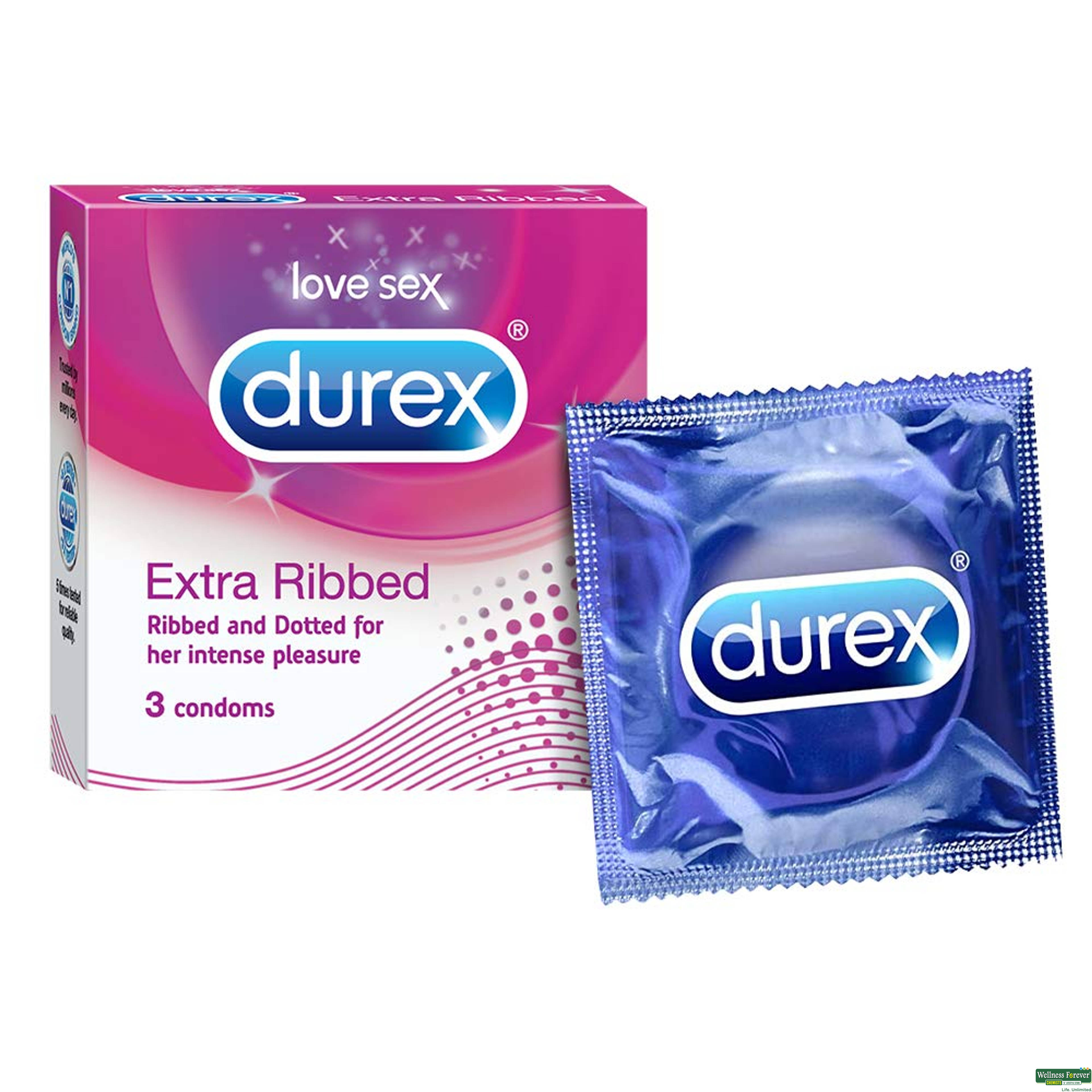 Durex Love Sex Condoms Extra Ribbed 3 Pieces-image