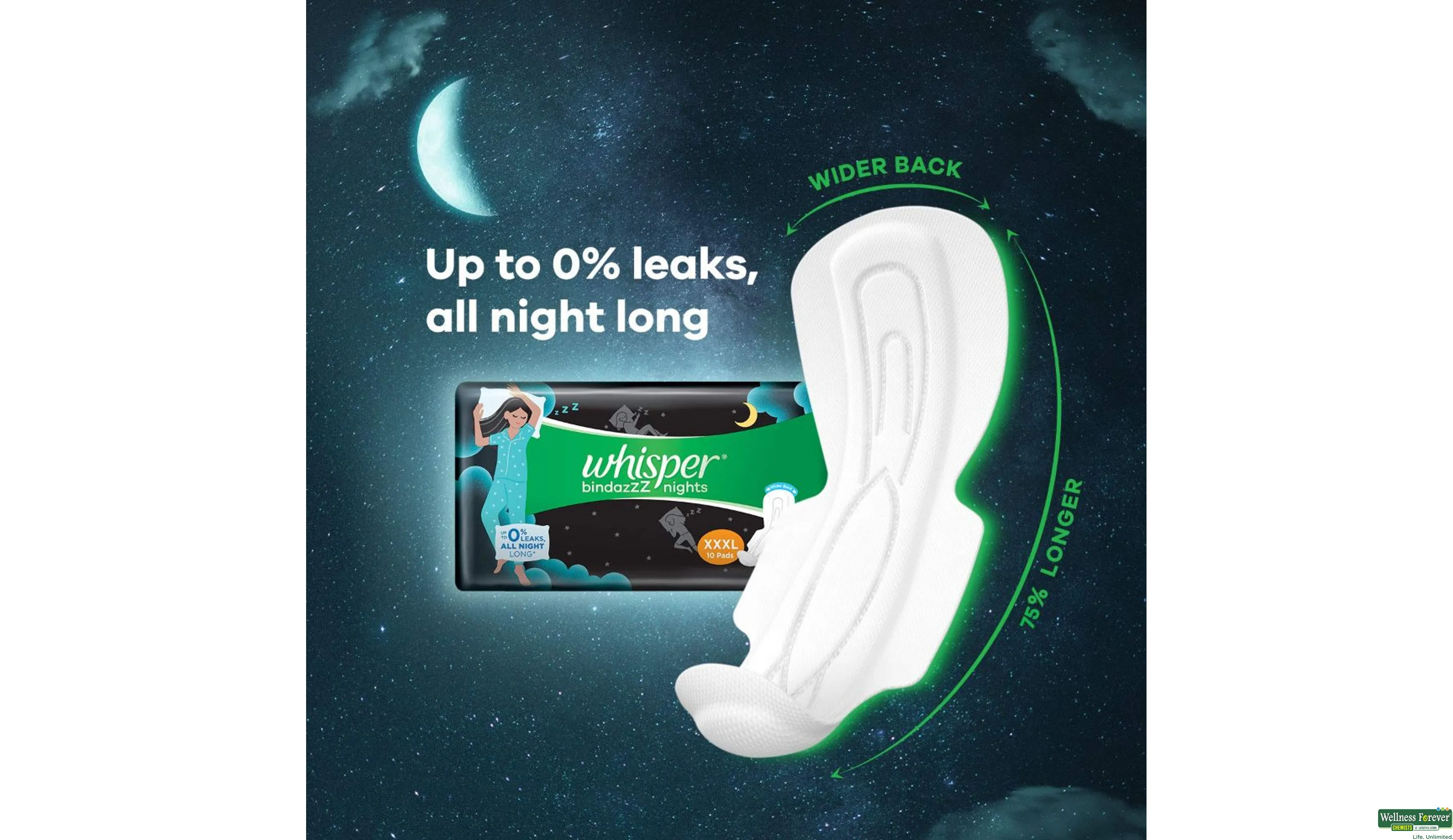 Buy WHISPER SA/PADS ULTRA NIGHT XXXL W 10PC Online at Best Prices