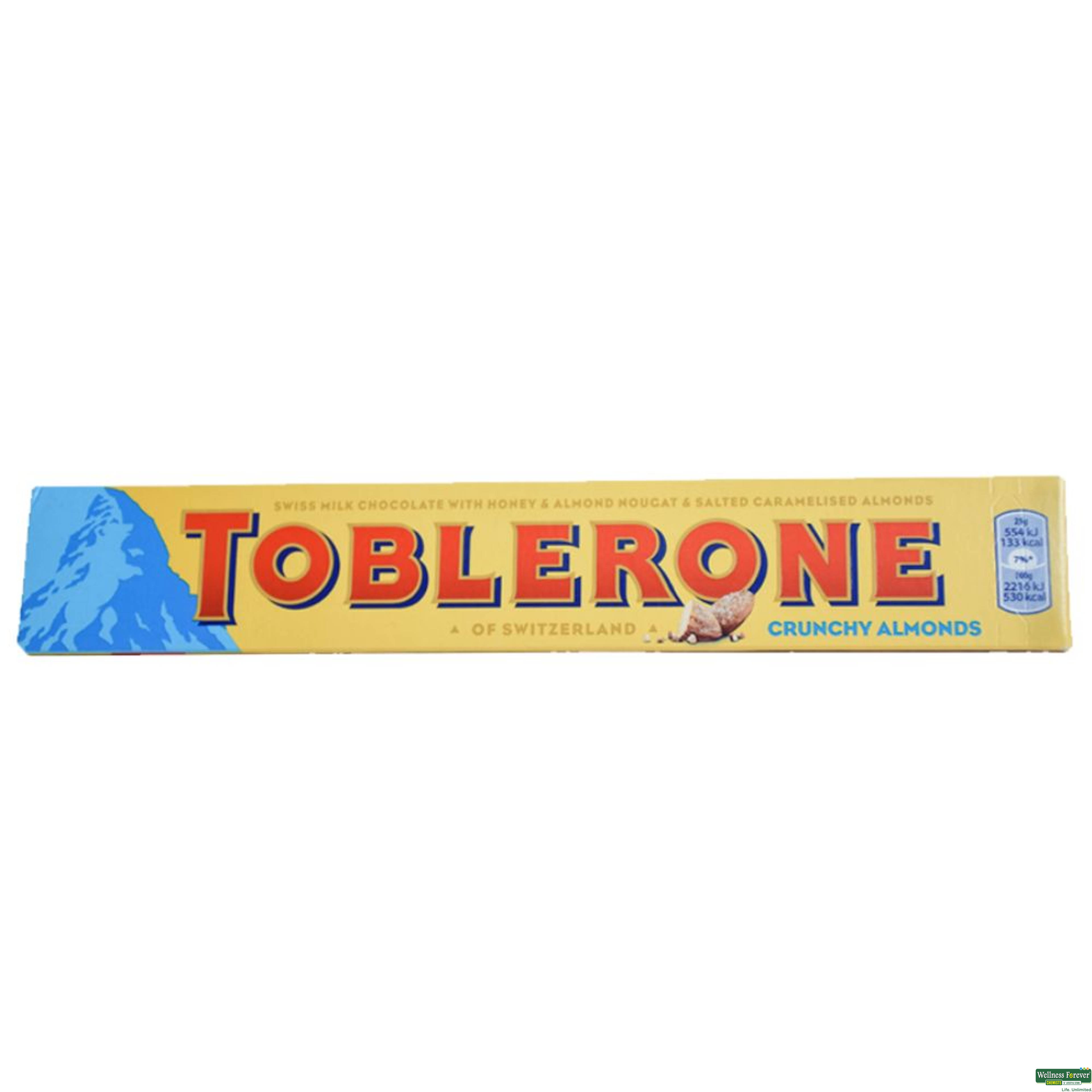 Toblerone Swiss Milk Chocolate with Honey & Almond Nougat Crunchy Almonds 100g-image