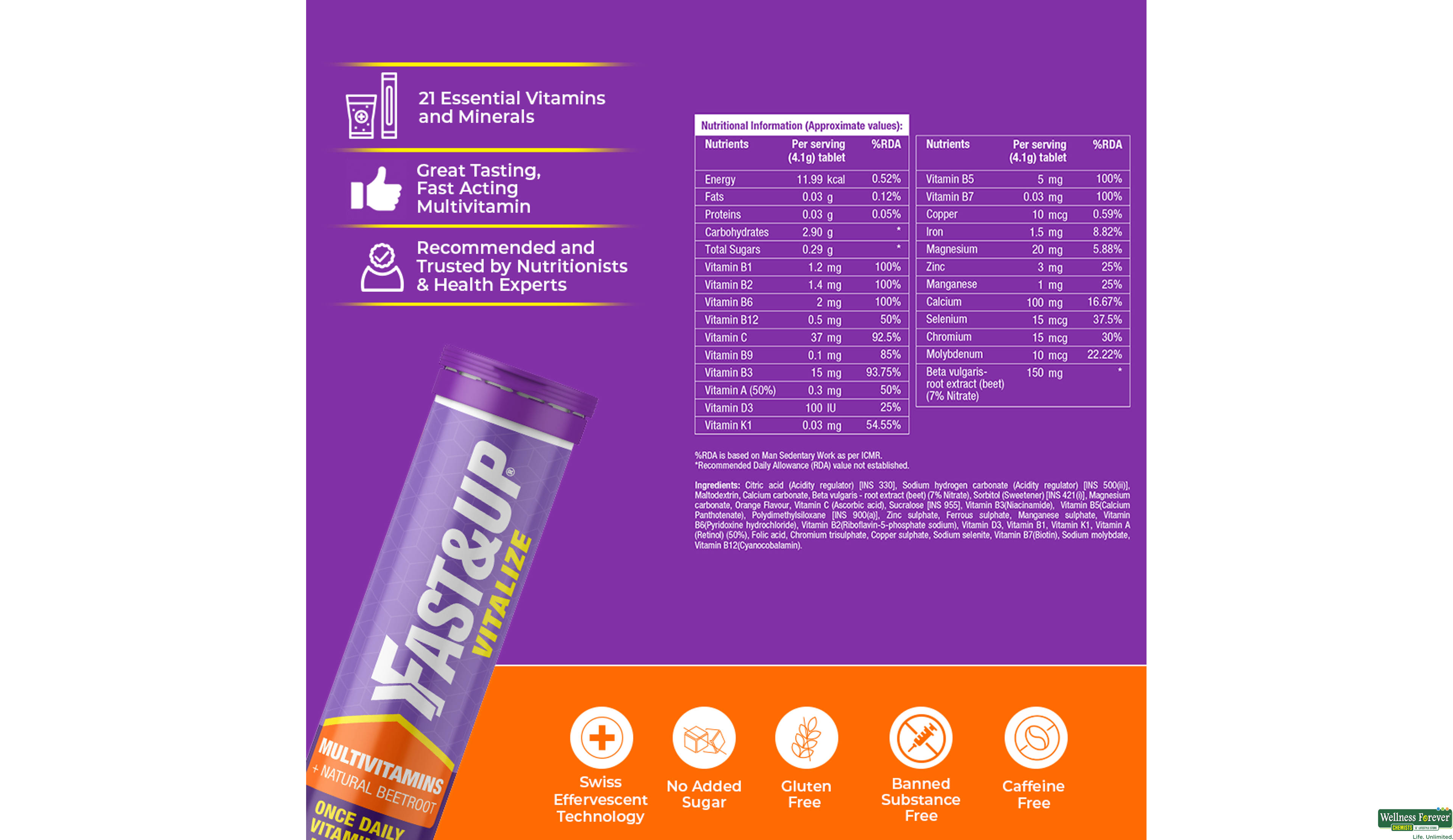 FAST/UP VITALIZE M/VITAMINS ORANGE 20TAB- 6, 20TAB, 