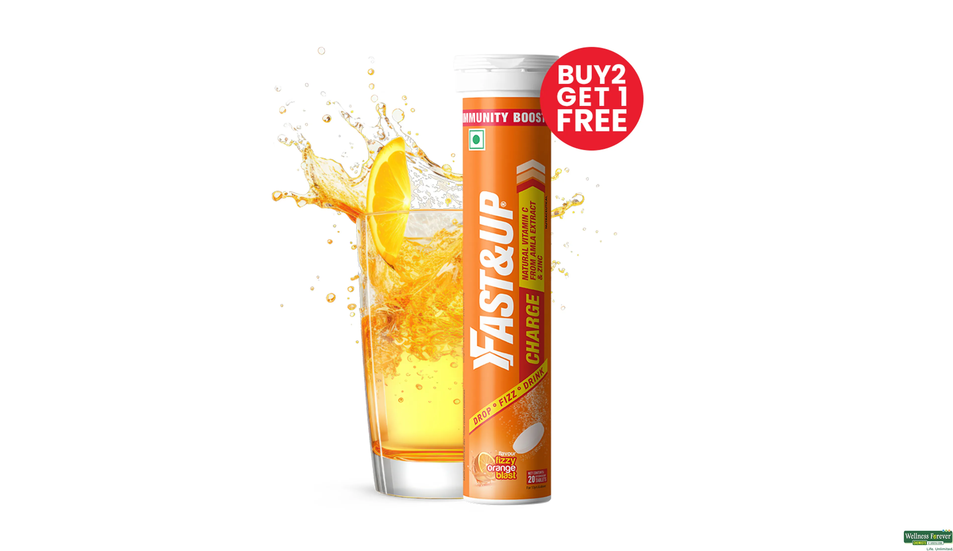 FAST/UP CHARGE VIT-C FIZZY ORANGE 20TAB- 1, 20TAB, 