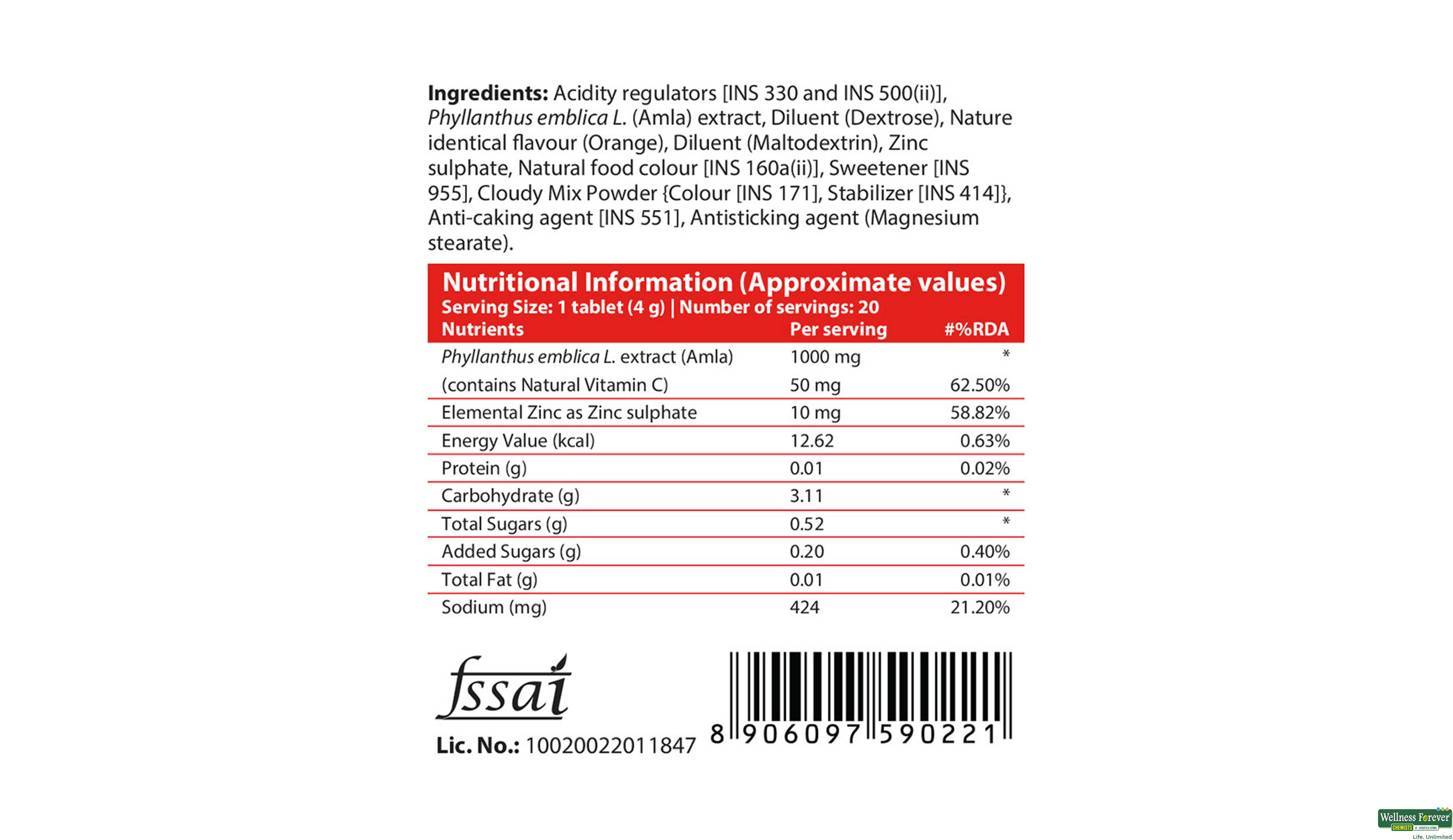 FAST/UP CHARGE VIT-C FIZZY ORANGE 20TAB- 9, 20TAB, 