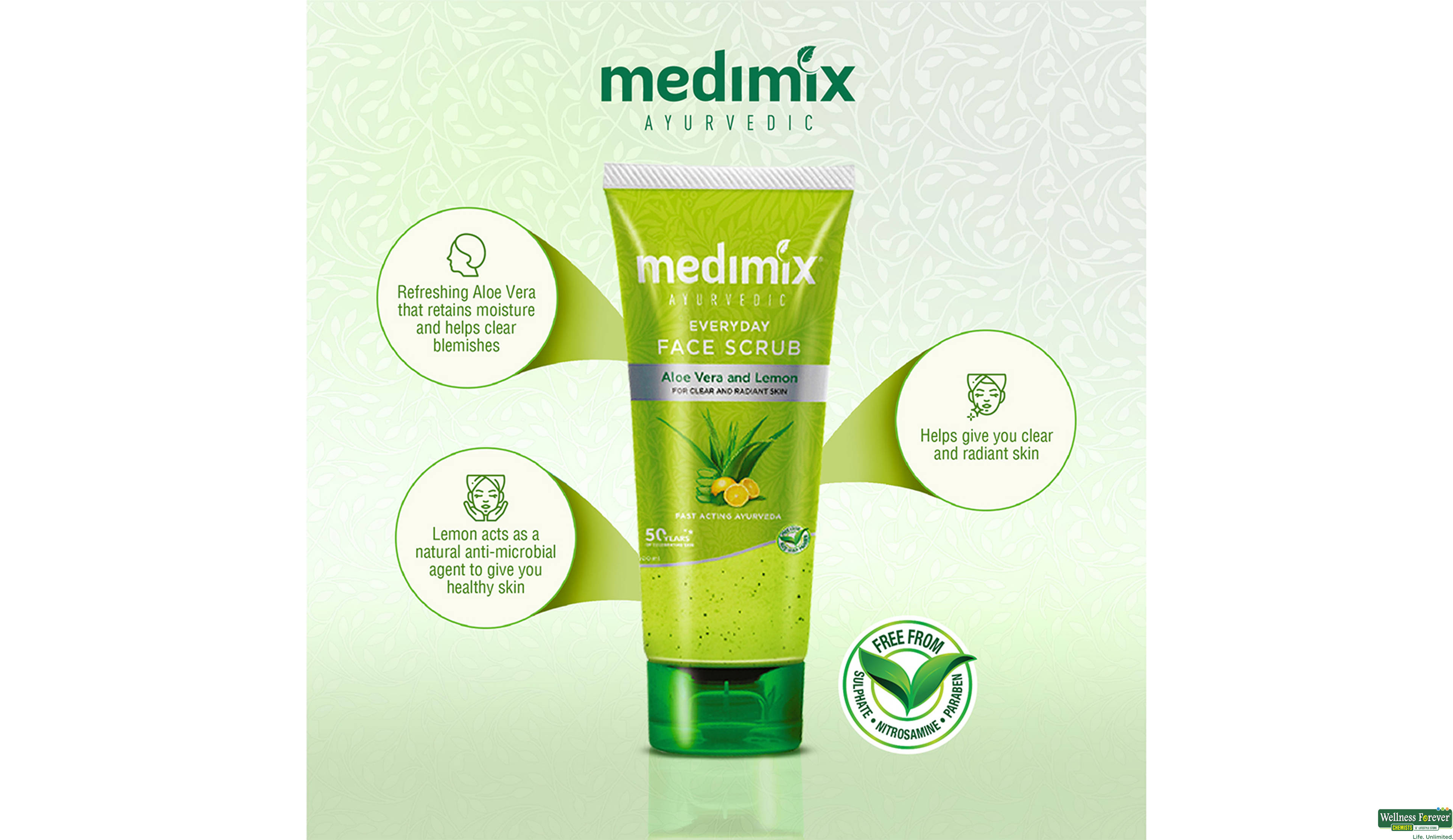 MEDIMIX AYURVEDIC F/SCRUB ALOEVERA/LEMON 100ML- 3, 100ML, 