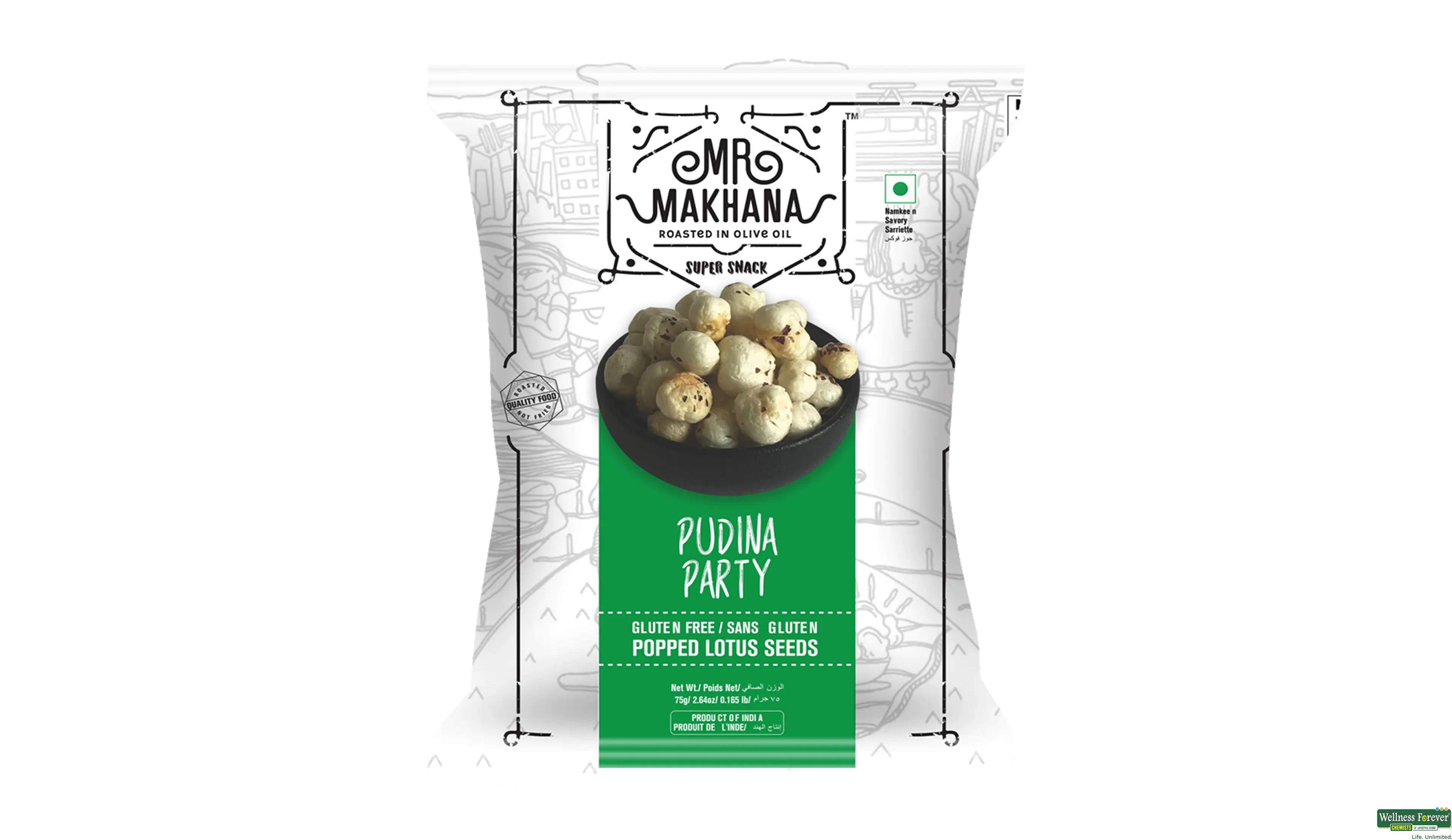 MR MAKHANA ROASTED PUDINA PARTY 75GM- 1, 75GM, 