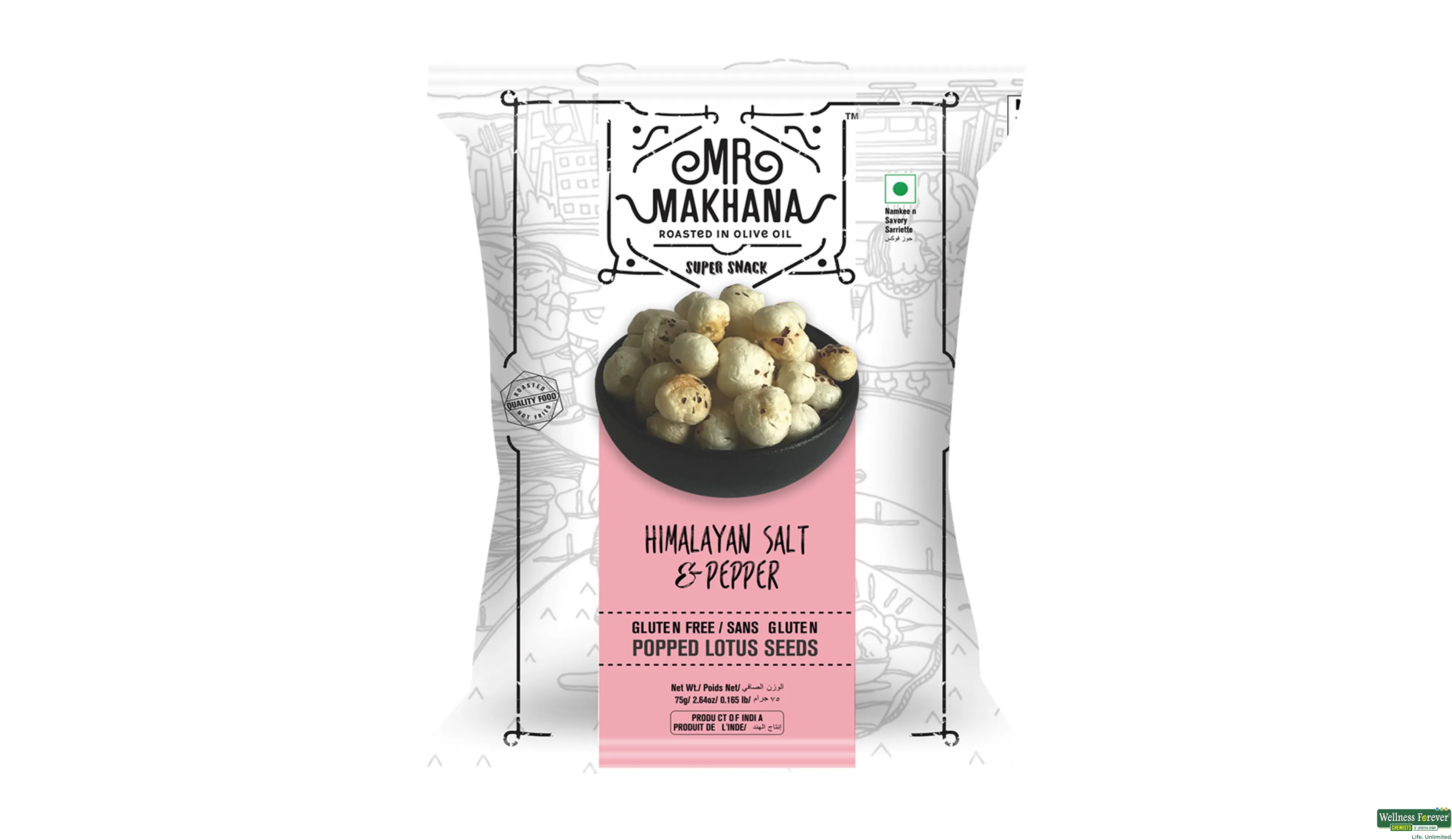 MR MAKHANA ROASTED HIMALAYAN SALT/PEPPER 75GM- 1, 75GM, 