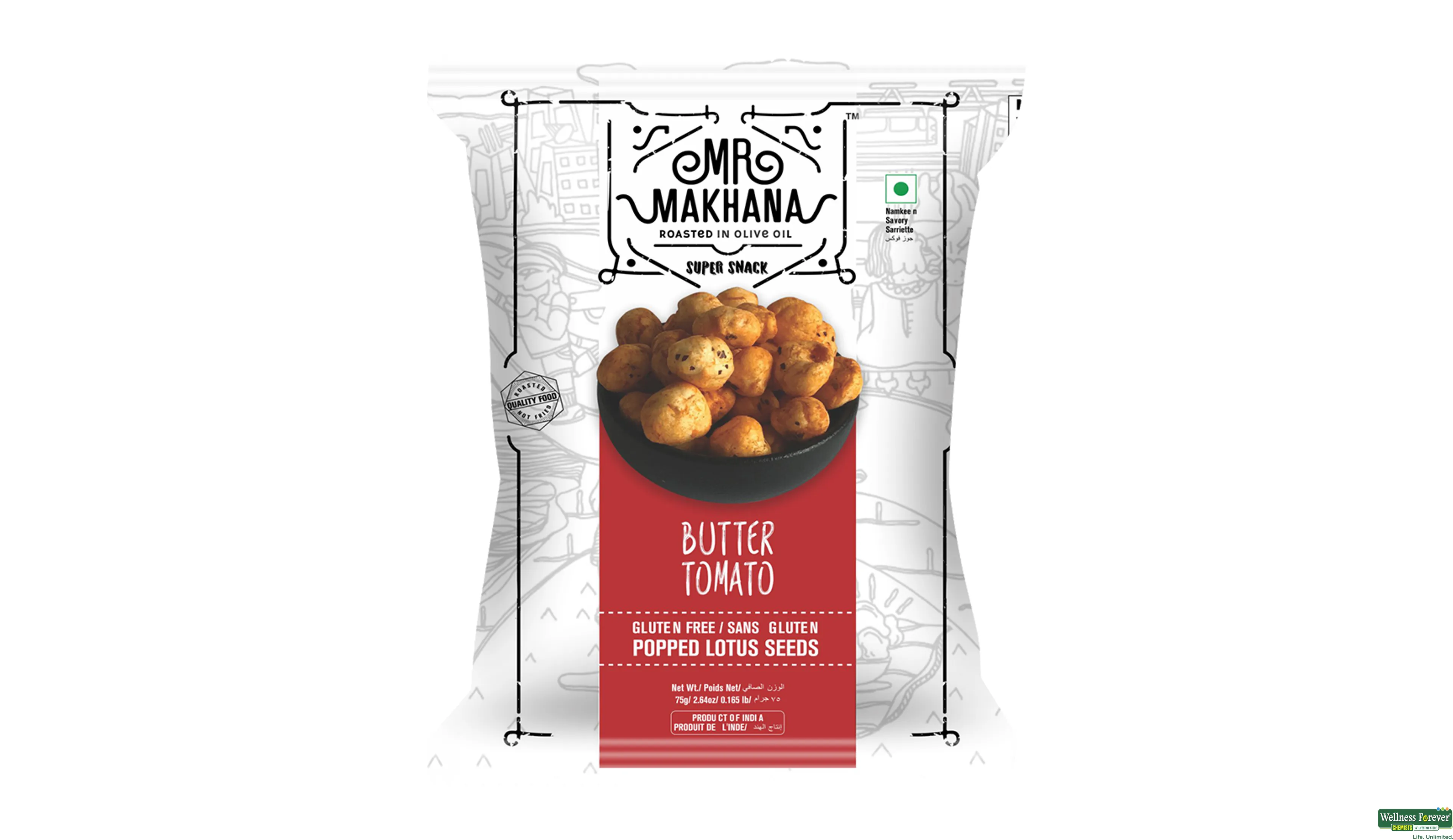 MR MAKHANA ROASTED BUTTER TOMATO 75GM- 1, 75GM, 