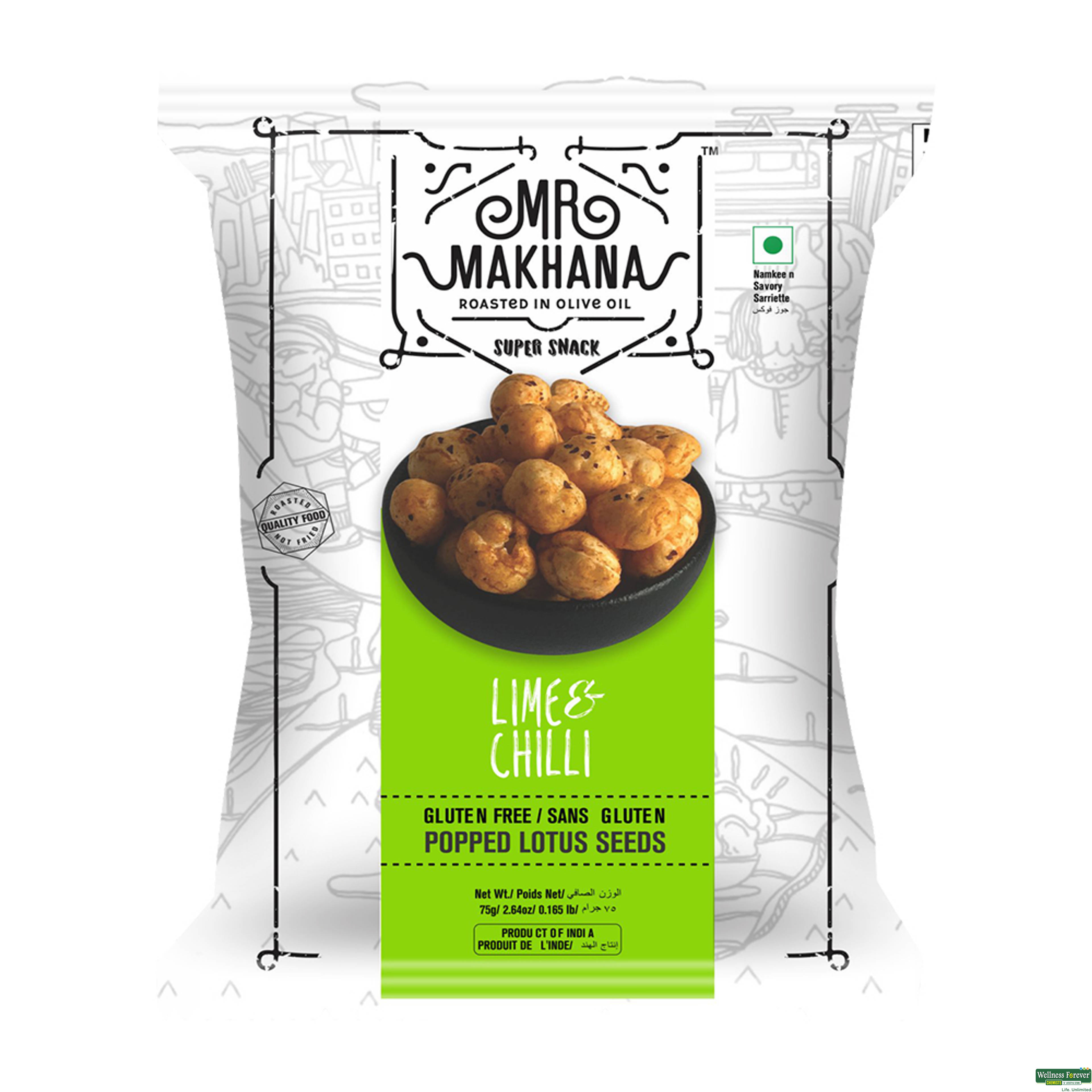 Mr.Makhana Roasted Makhana, Lime & Chilli, 75 g-image