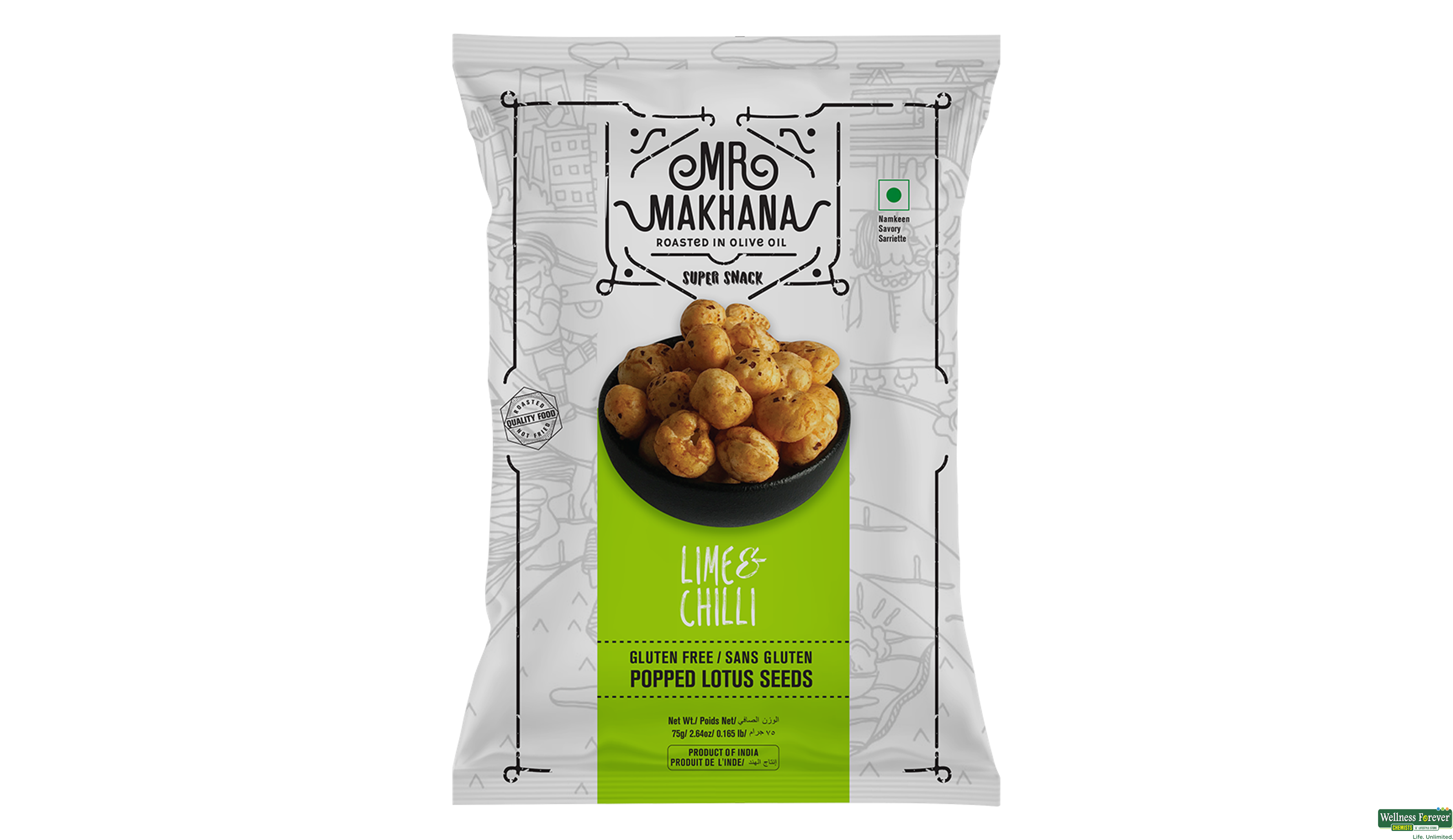 MR MAKHANA ROASTED LIME/CHILLI 75GM- 2, 75GM, 