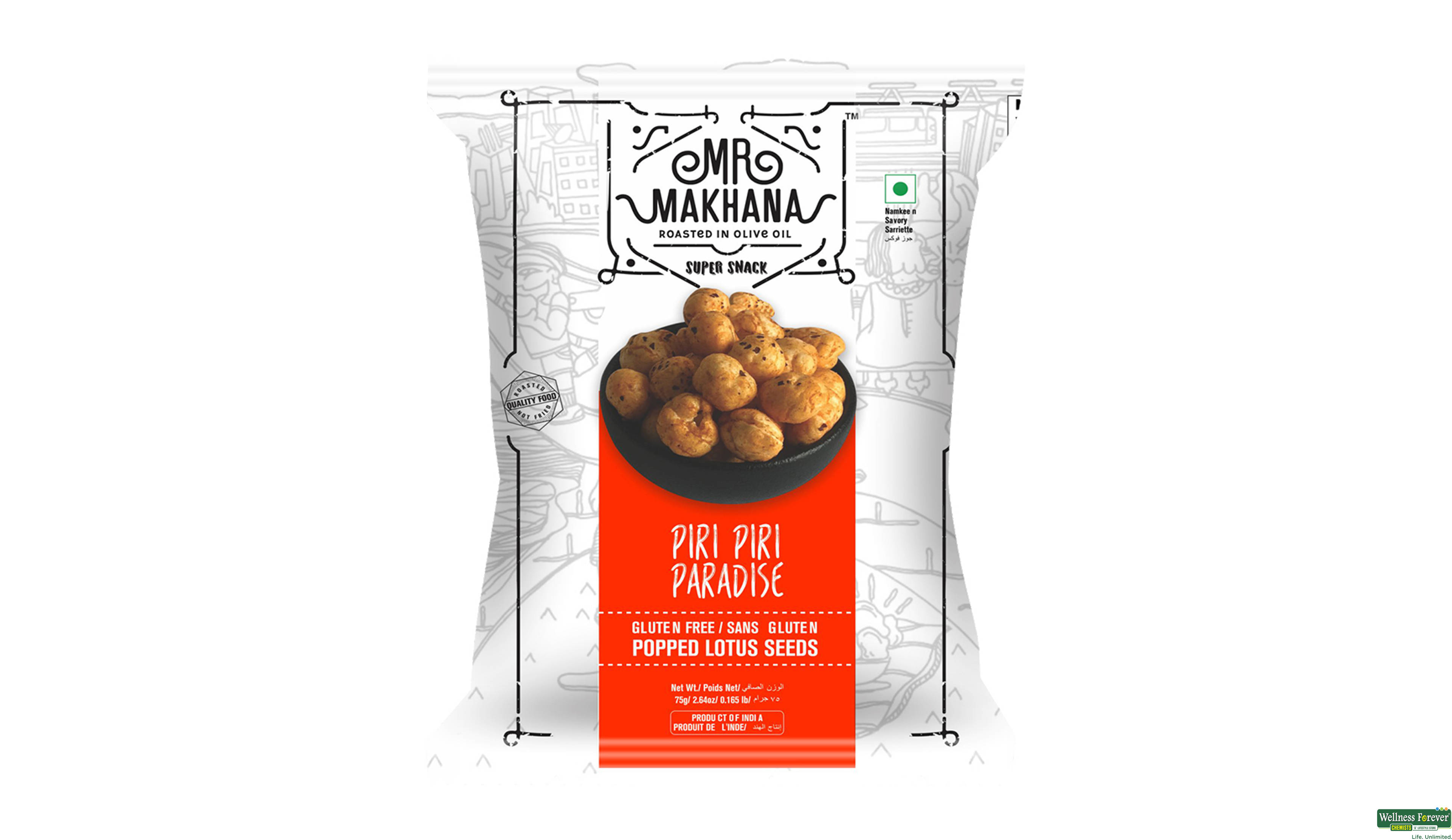 MR MAKHANA ROASTED PIRI PIRI PARADISE 75GM- 1, 75GM, 