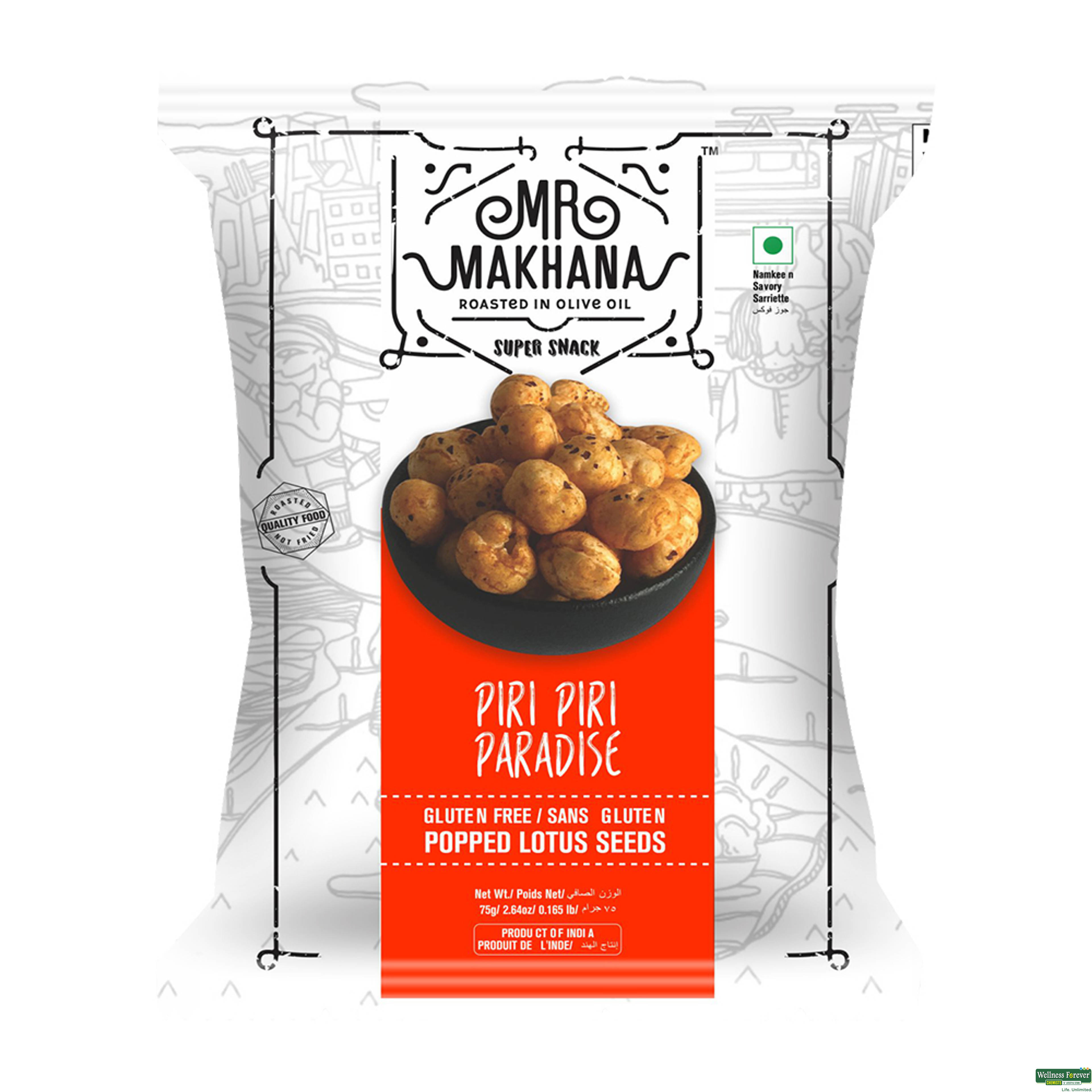 MR MAKHANA ROASTED PIRI PIRI PARADISE 55GM-image