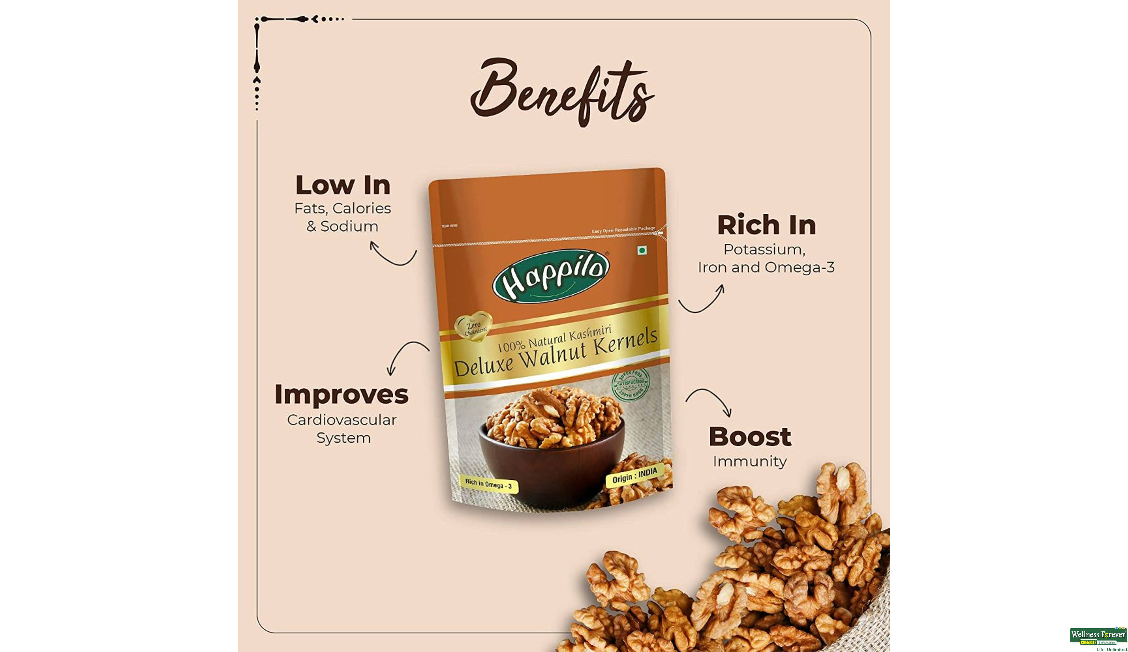 HAPPILO DELUXE KASHMIRI WALNUT KERNELS 200GM- 5, 200GM, 