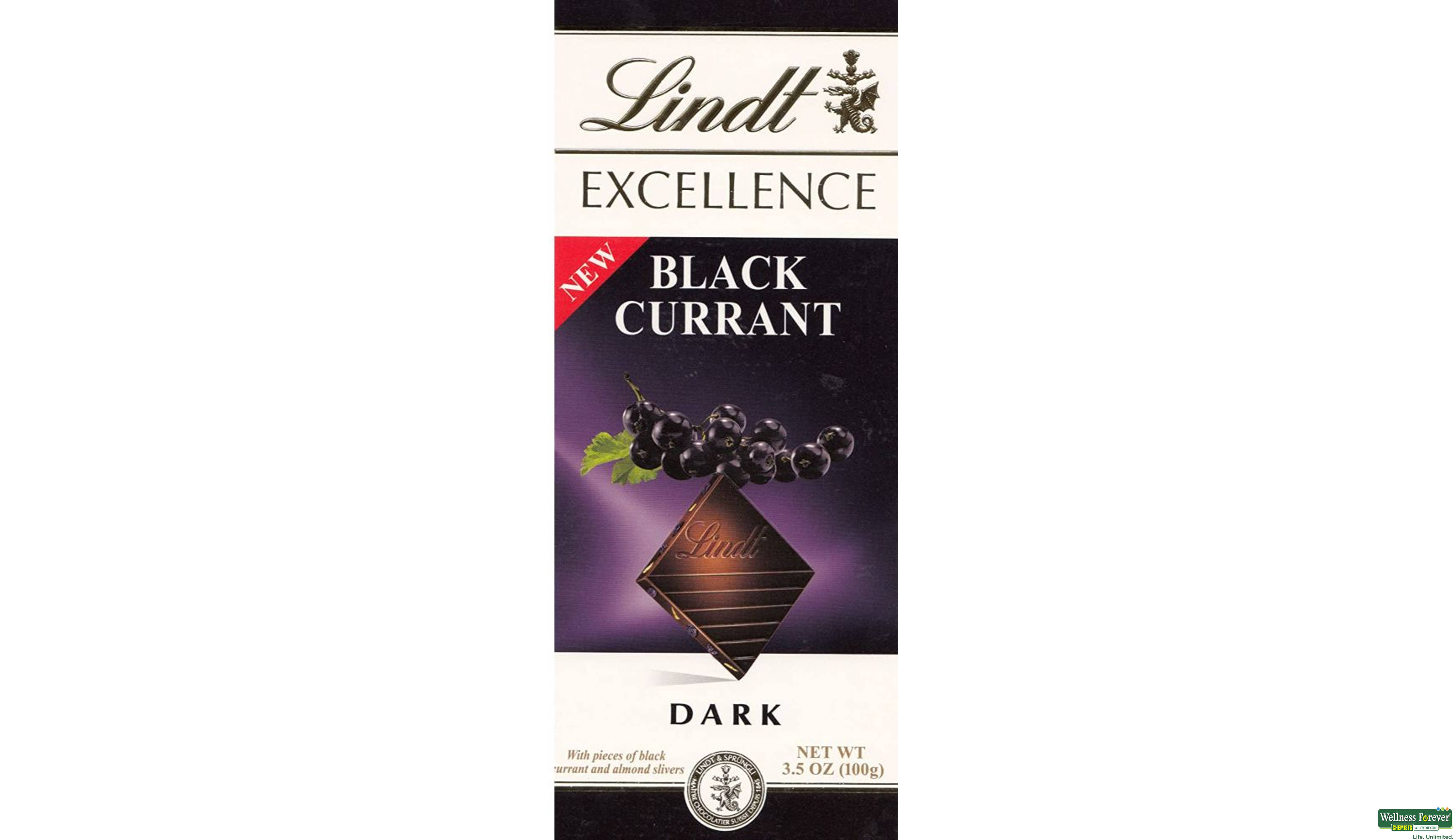 LINDT CHOC EXCE BLACK CURRANT 100GM- 2, 100GM, 