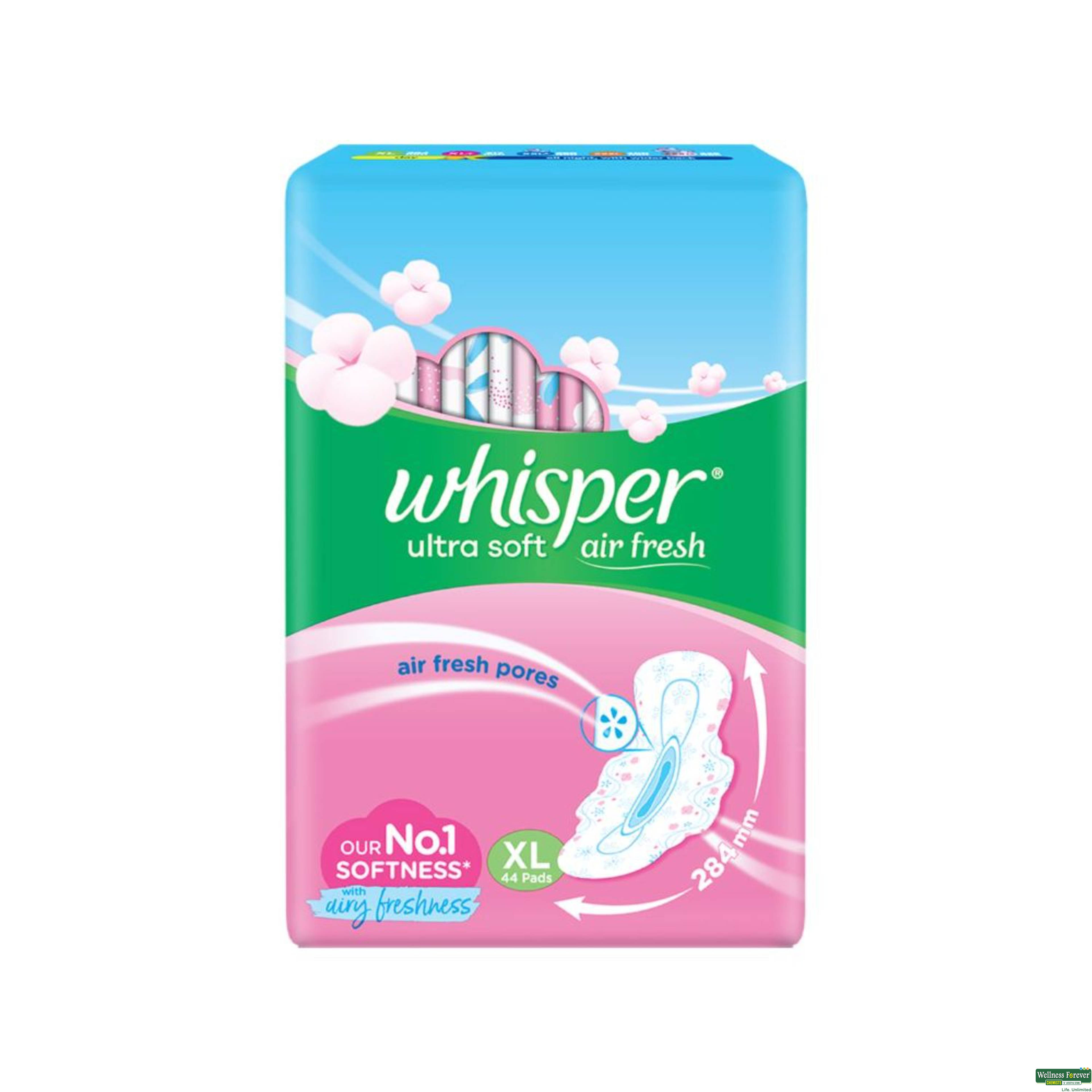 Whisper Sanitary Pads Ultra Soft Wings Xl 44 Pieces-image