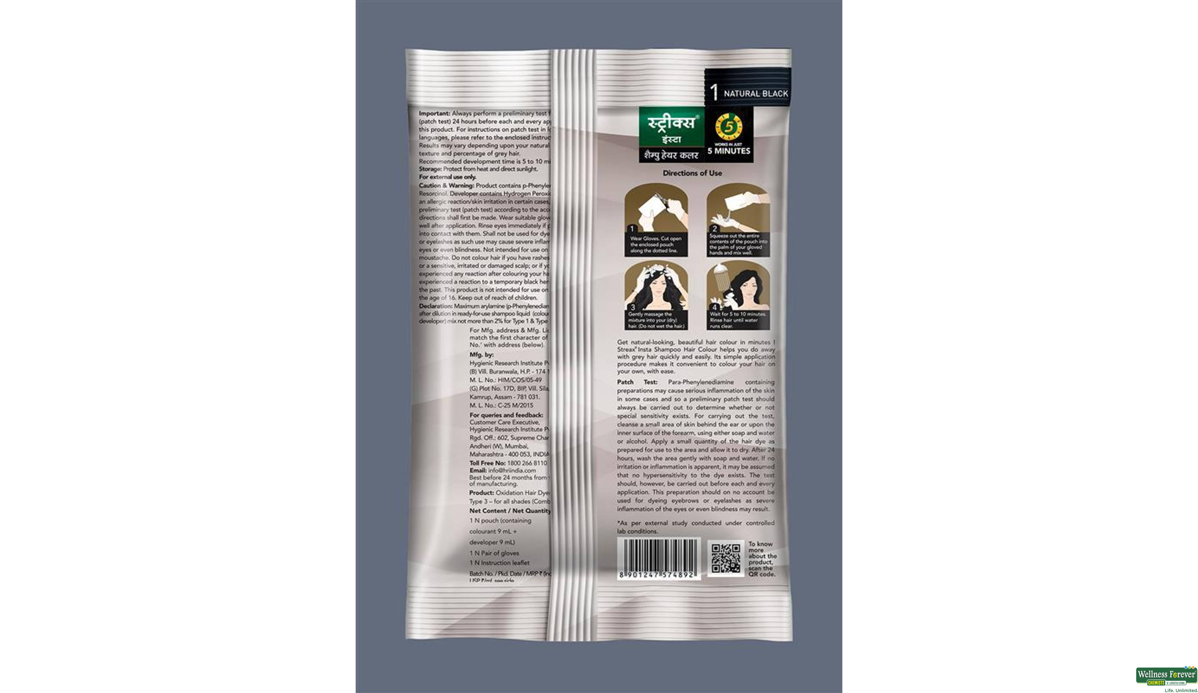 STREAX INSTA SHMP HR/COLOUR N/BLACK 1PC- 2, 1PC, null