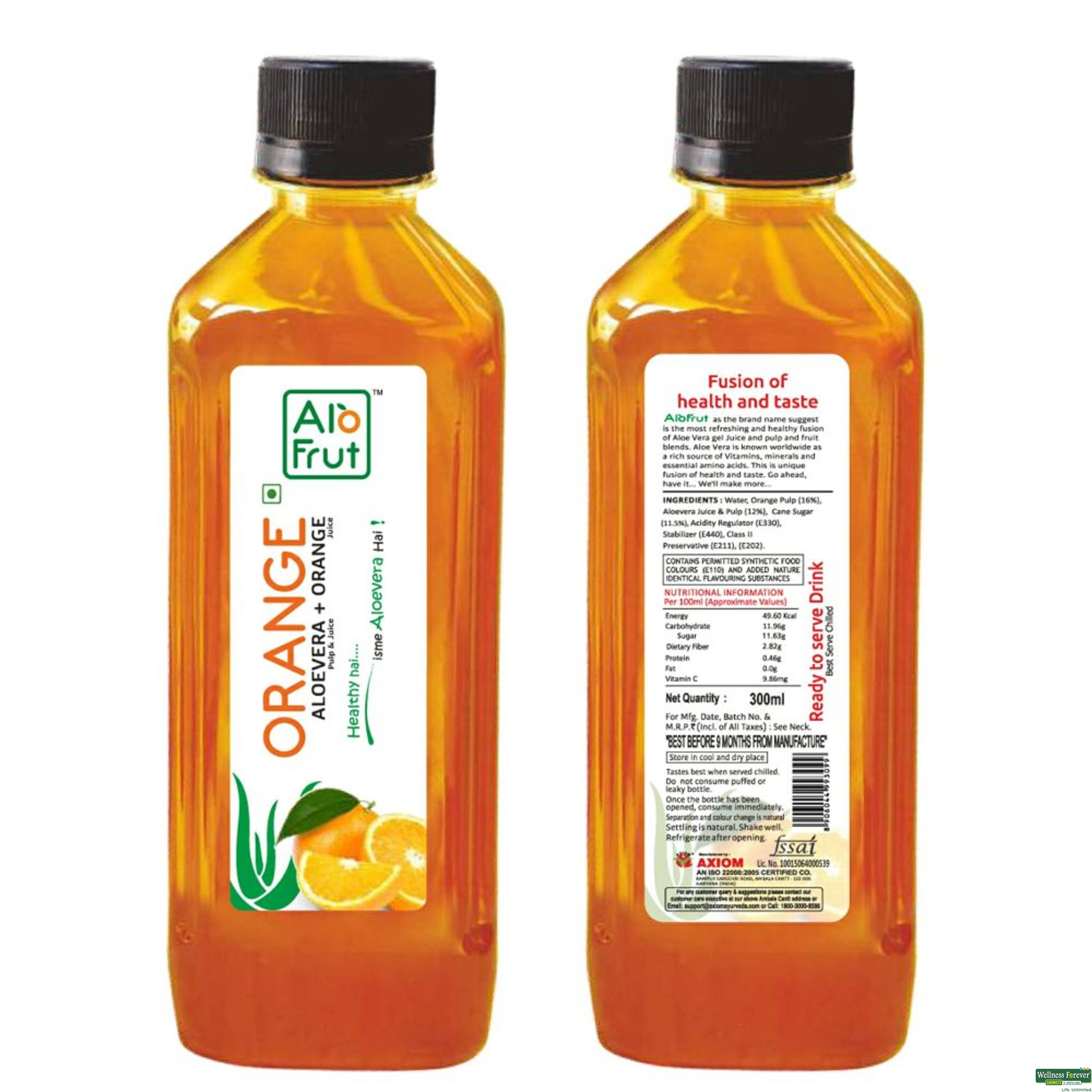 Alo Frut Orange Aloe Vera Juice, 300 ml-image