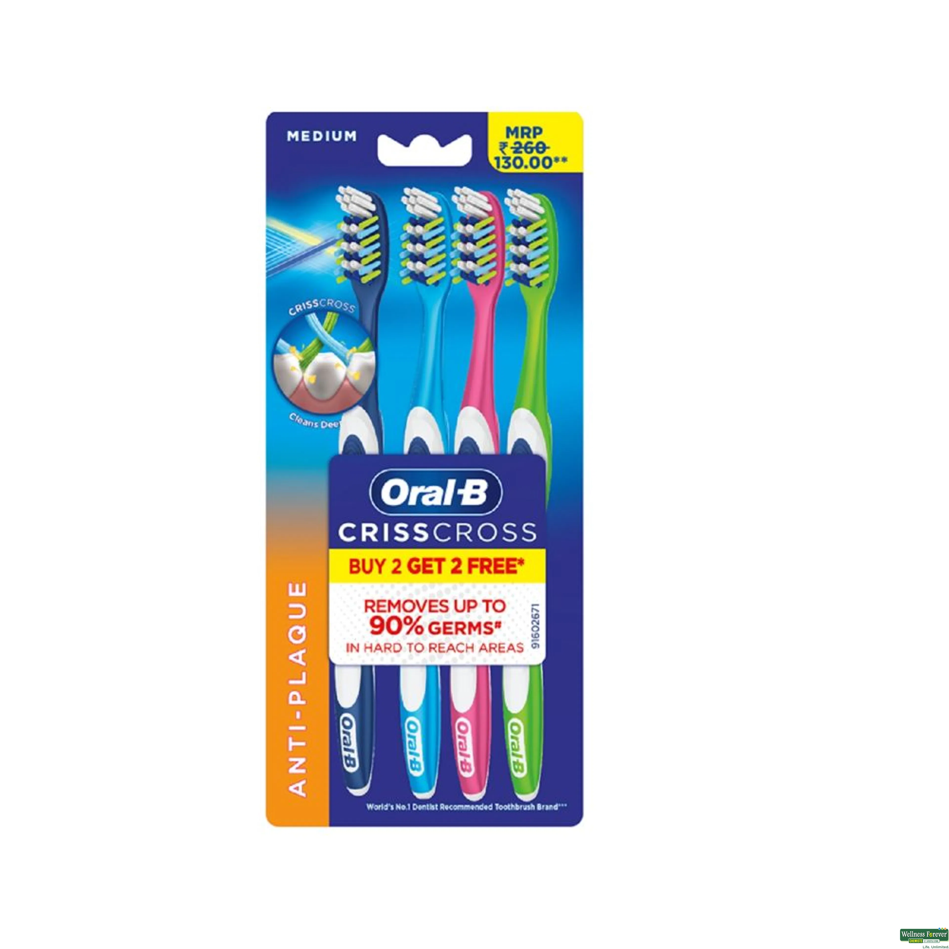 ORAL B T/BRUSH ANTI PLAQUE 2+2 M 4PC-image