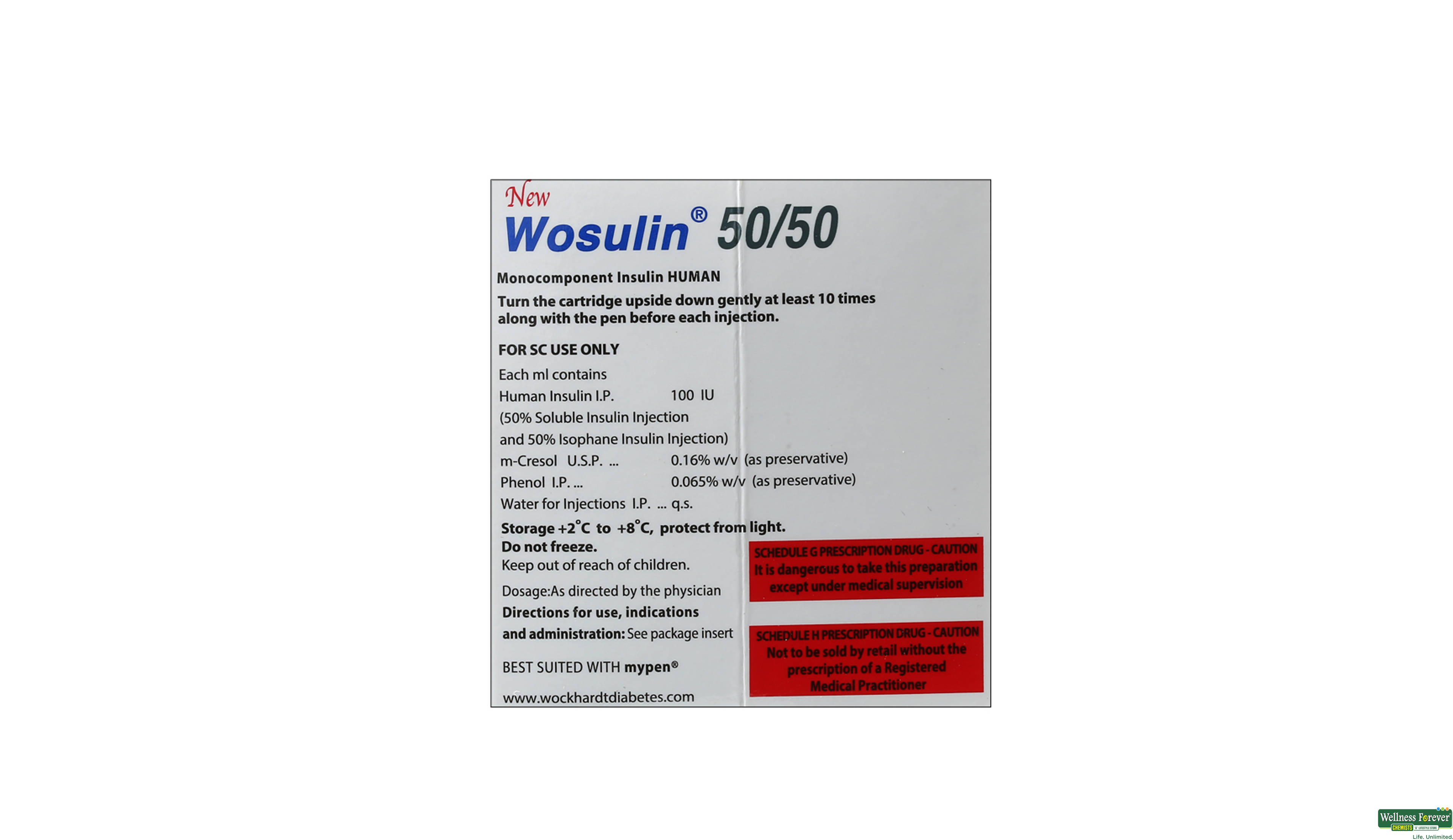 WOSULIN 50/50 100IU CART 3X3ML- 2, 3ML, 