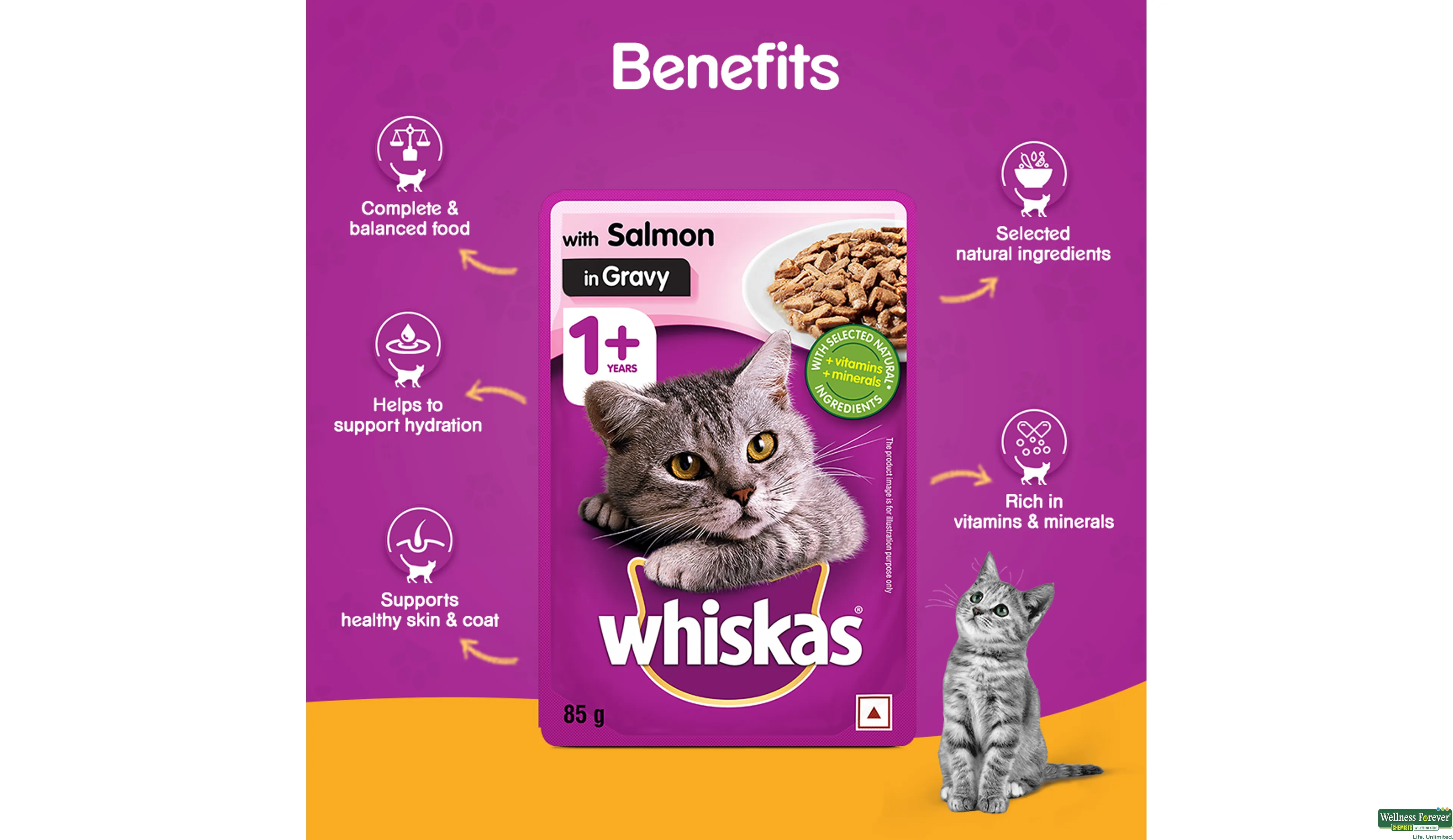 WHISKAS ADULT CAT FOOD SALMON GRAVY 85GM- 3, 85GM, null