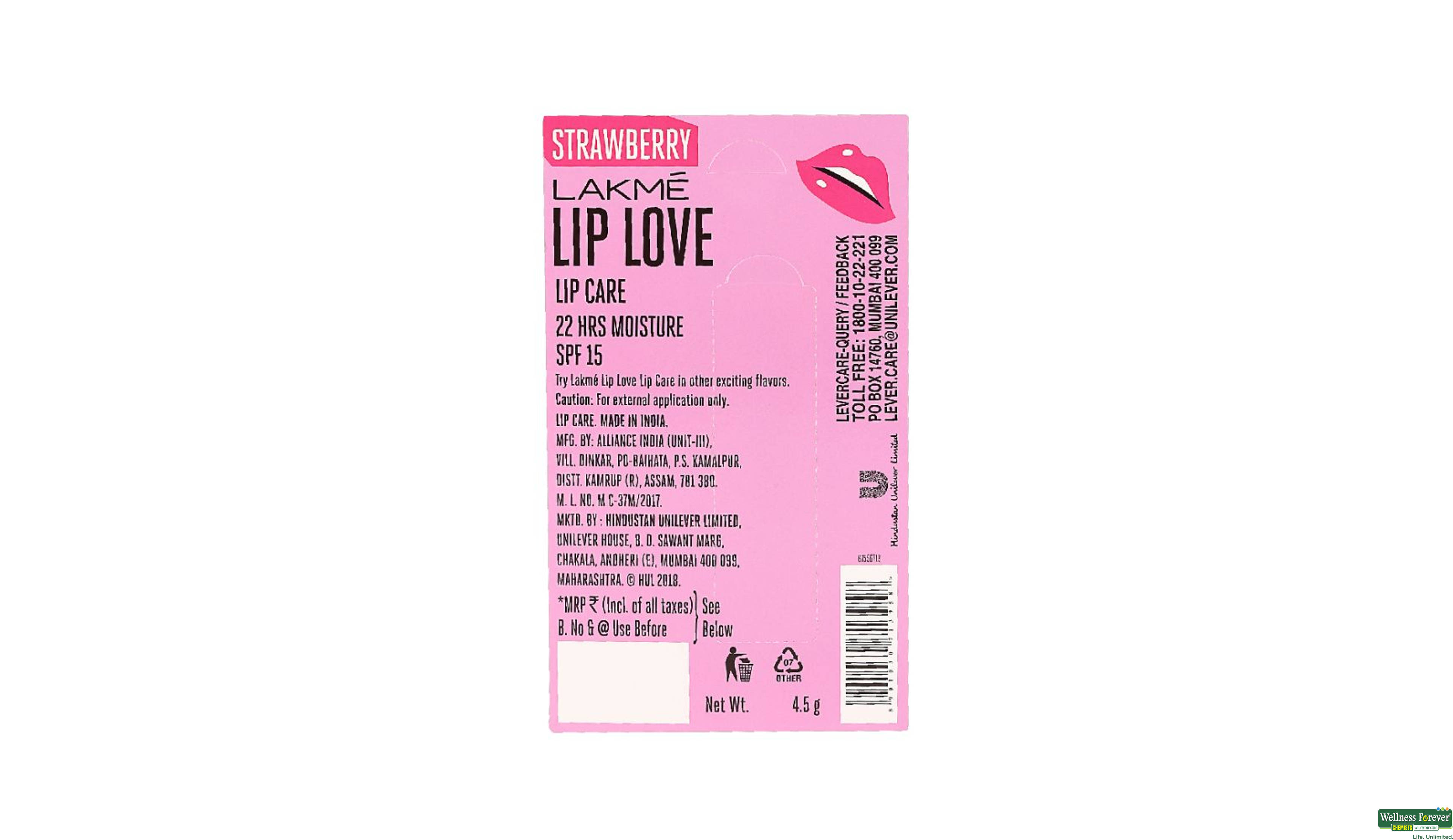 LAKME LIPLOVE SPF15 STRABERRY 4.5GM- 3, 4.5GM, 