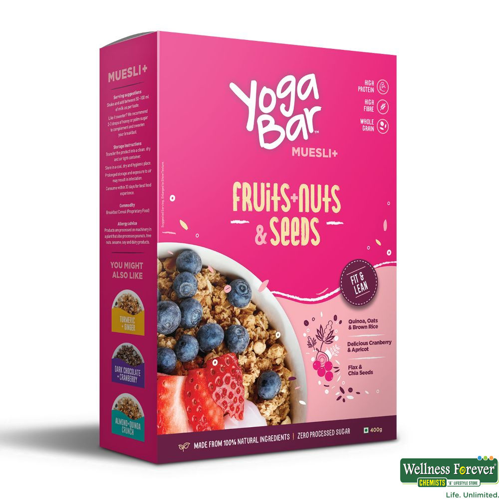 Yoga Bar Muesli 91% Fruits Nuts & Seeds, Protein Rich Wholegrain Breakfast  Cereals, Granola 400 g - Buy online at ₹254 near me