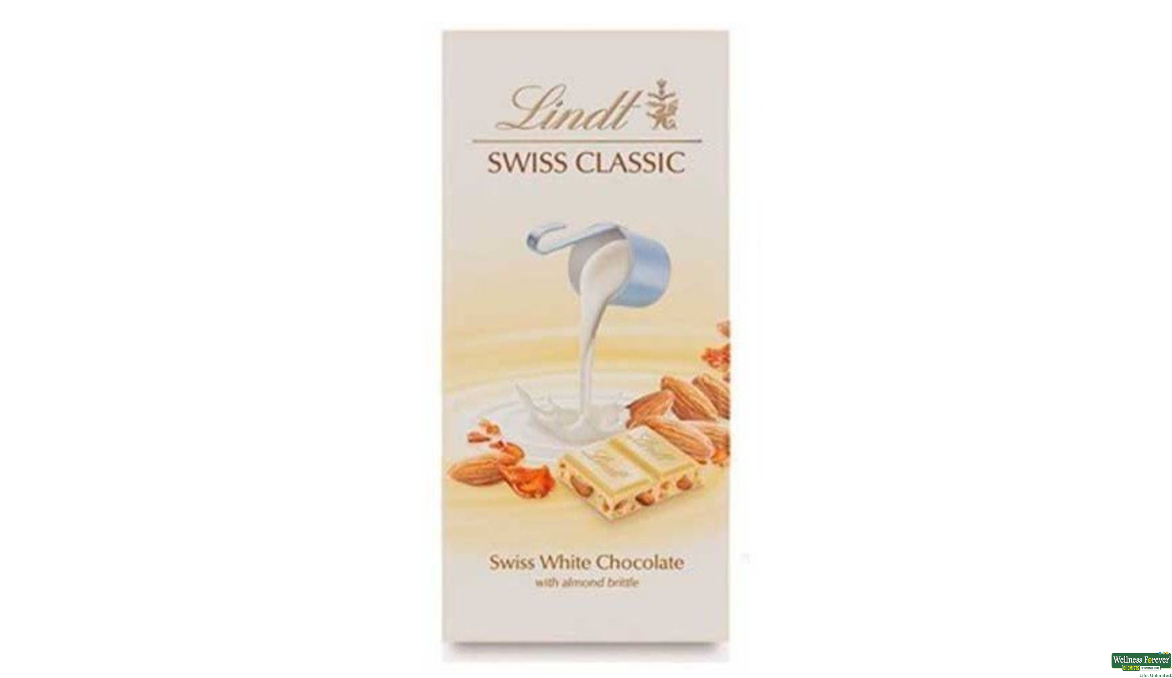 LINDT SWISS CLASSIC WHITE CHOC 100GM I- 1, 100GM, 