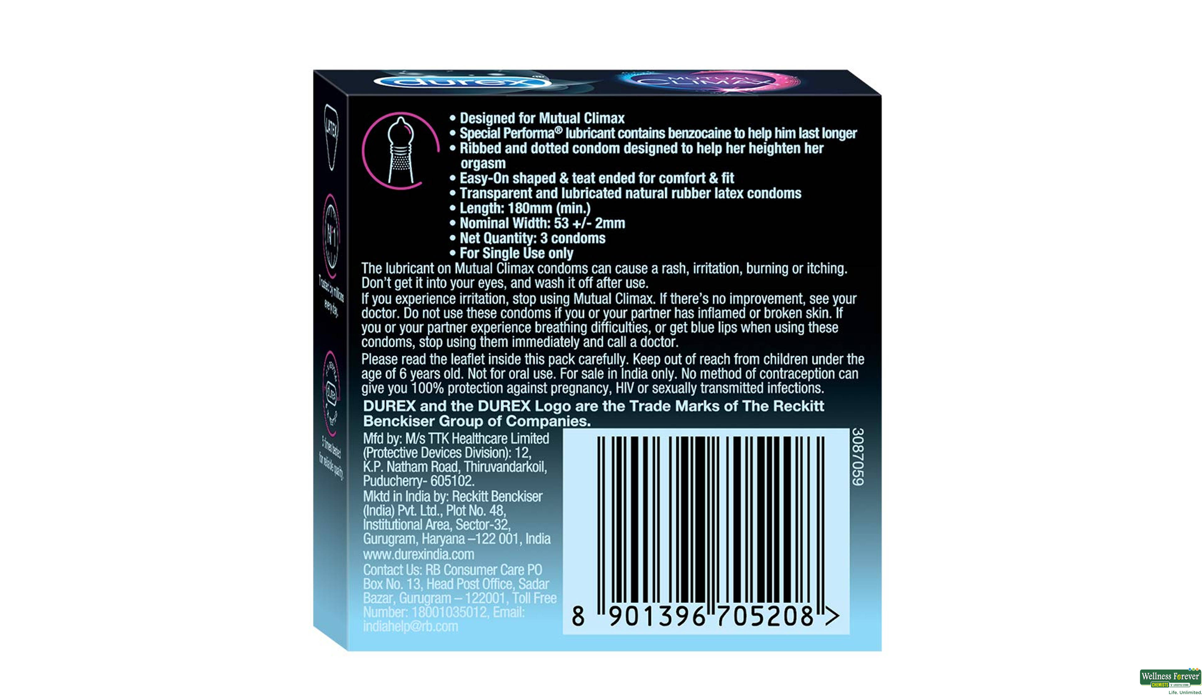 DUREX CONDOM MUTUAL CLIMAX 3PC- 7, 3PC, 