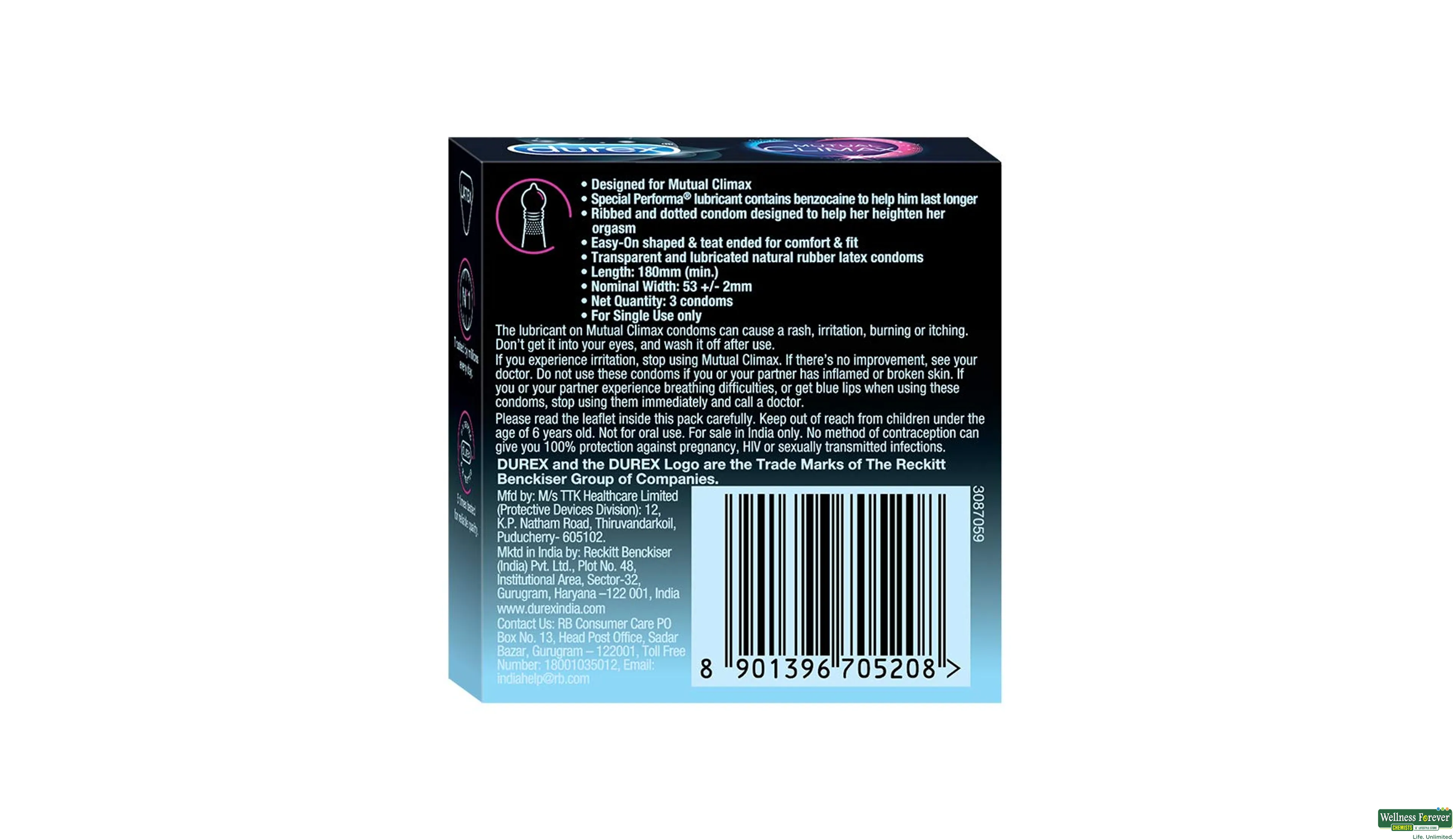 DUREX CONDOM MUTUAL CLIMAX 3PC- 8, 3PC, 