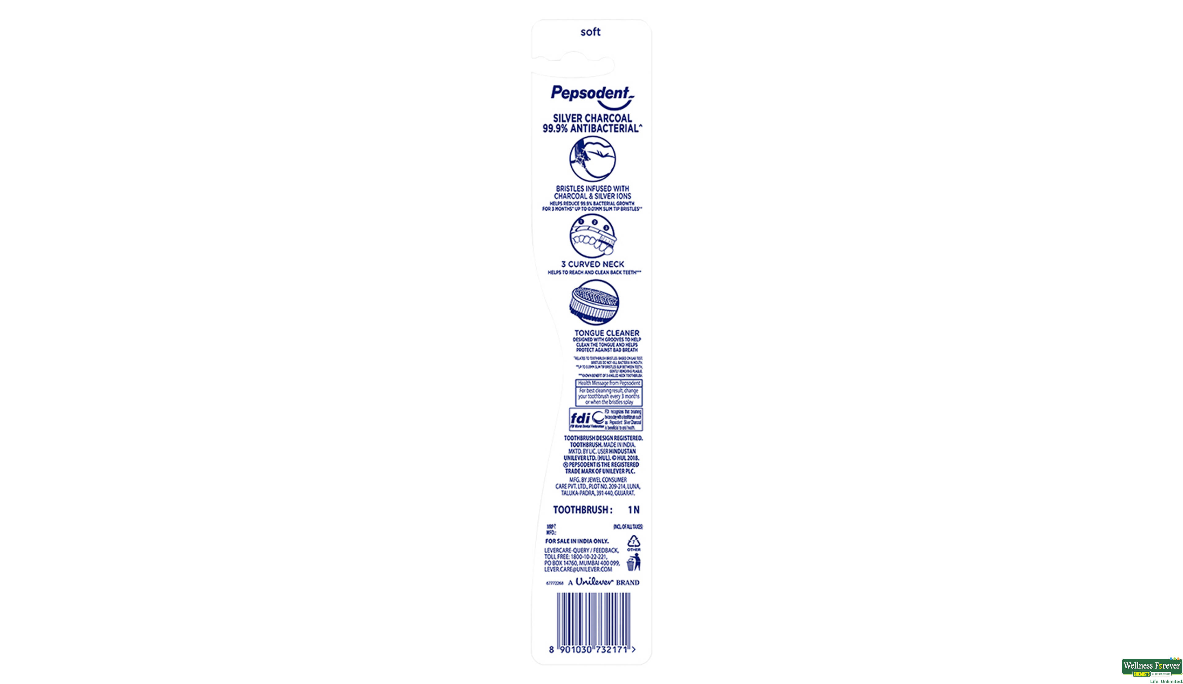 PEPS T/BRUSH SILVER CHARCOAL S 1PC- 4, 1PC, 