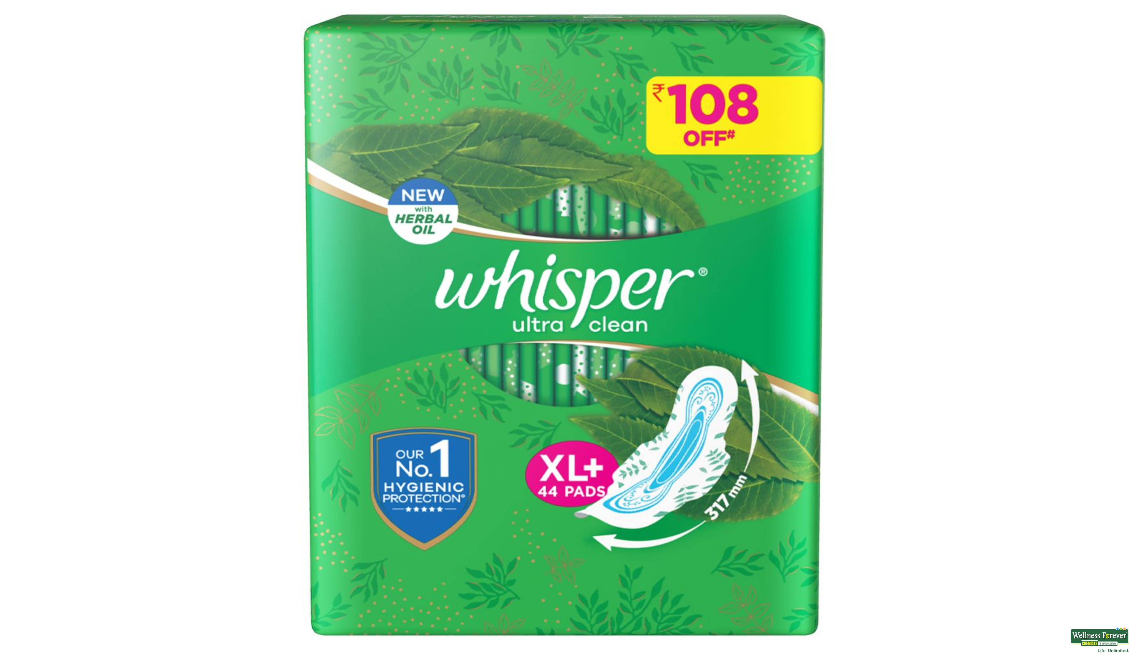 WHISPER SA/PADS ULTRA CLE WING XL P 44PC- 1, 44PC, 