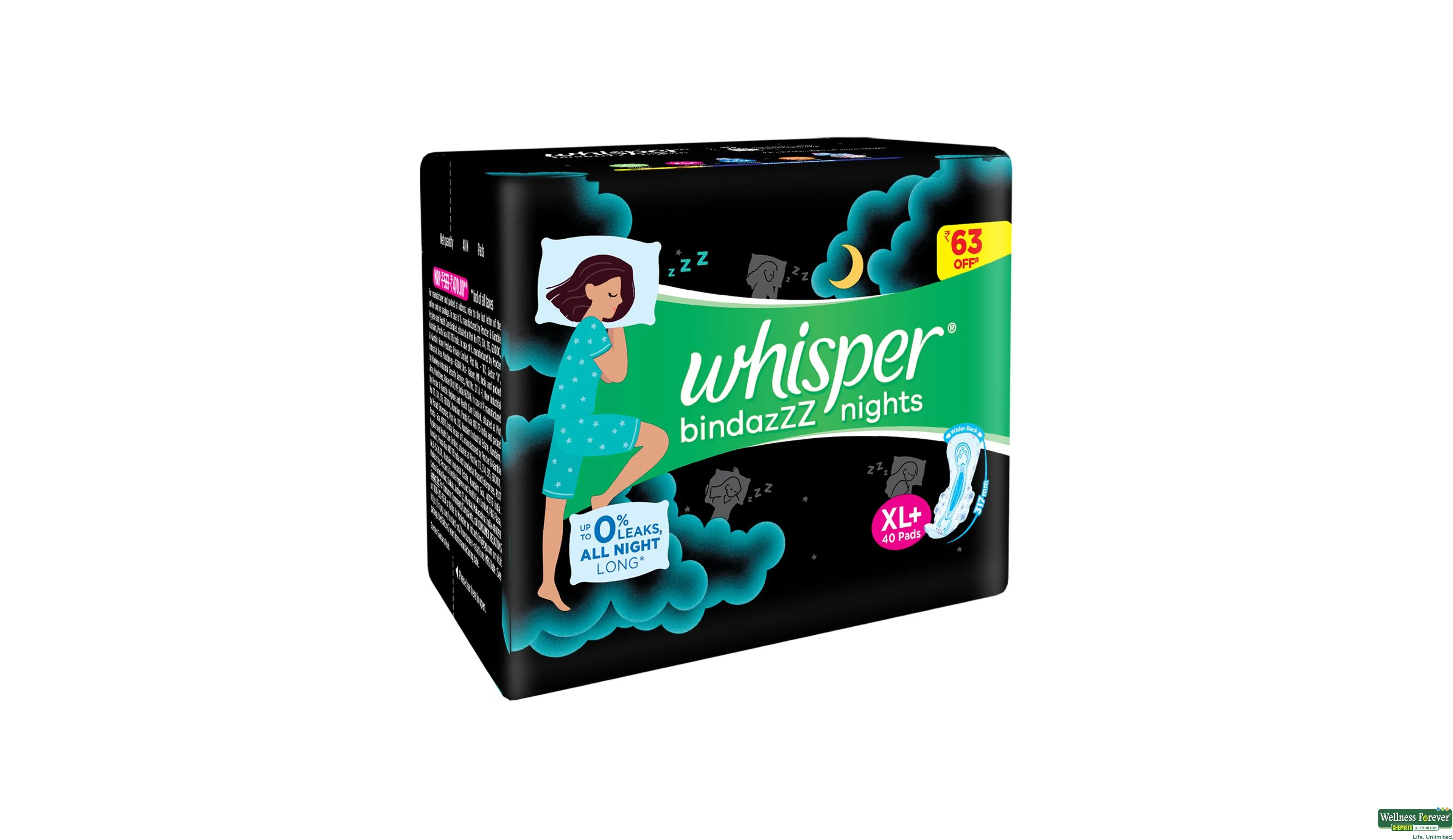 Whisper Bindazzz Nights Xxxl Sanitary Pad 1 pc