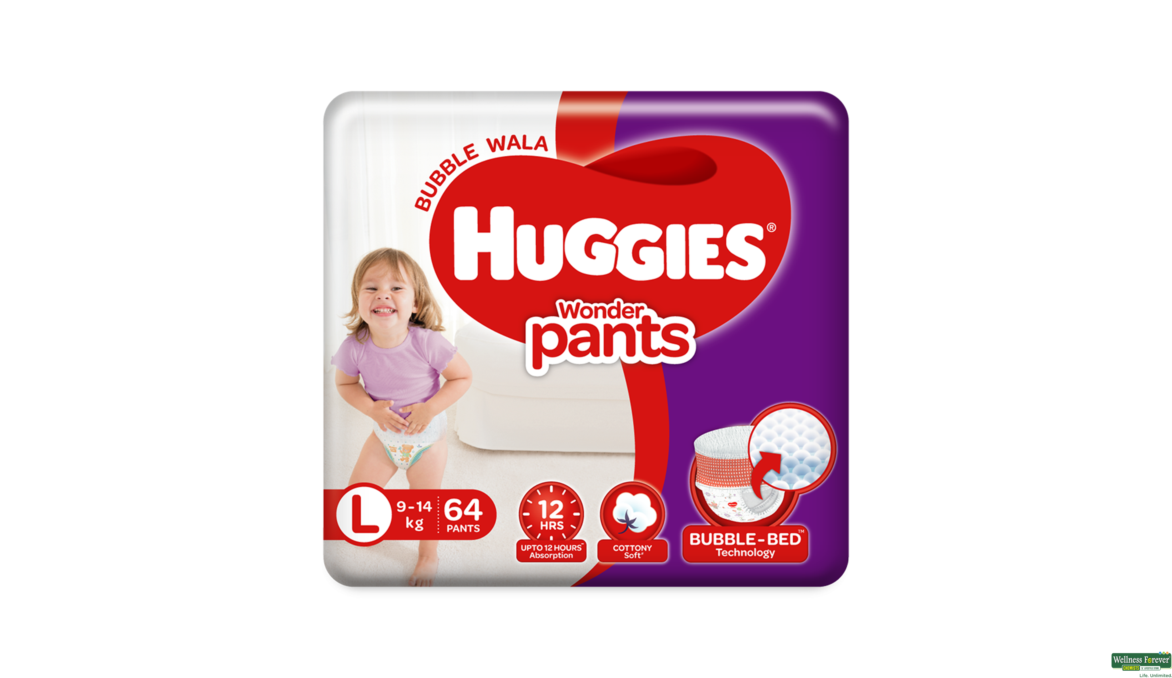 HUGG DIAP PANTS WONDER L 64PC- 1, 64PC, 