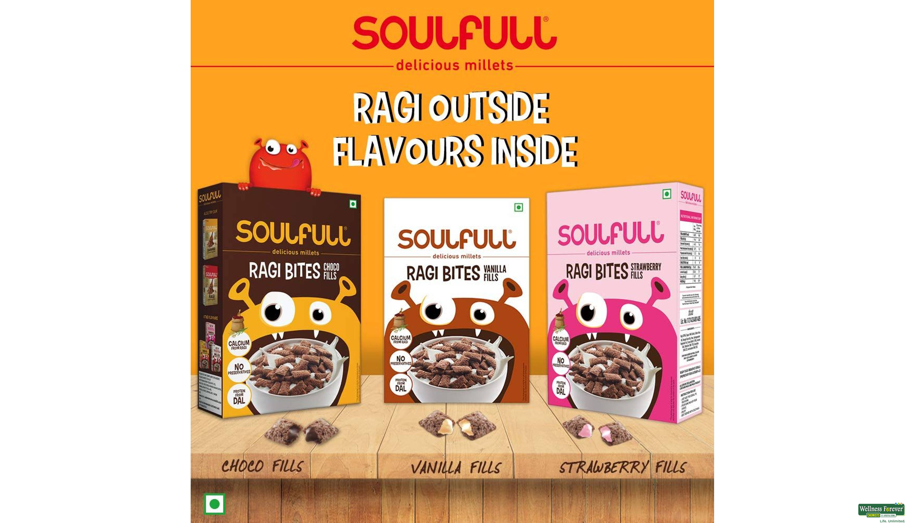 SOULFULL RAGI BITES CHOCO FILLS 250GM- 5, 250GM, null