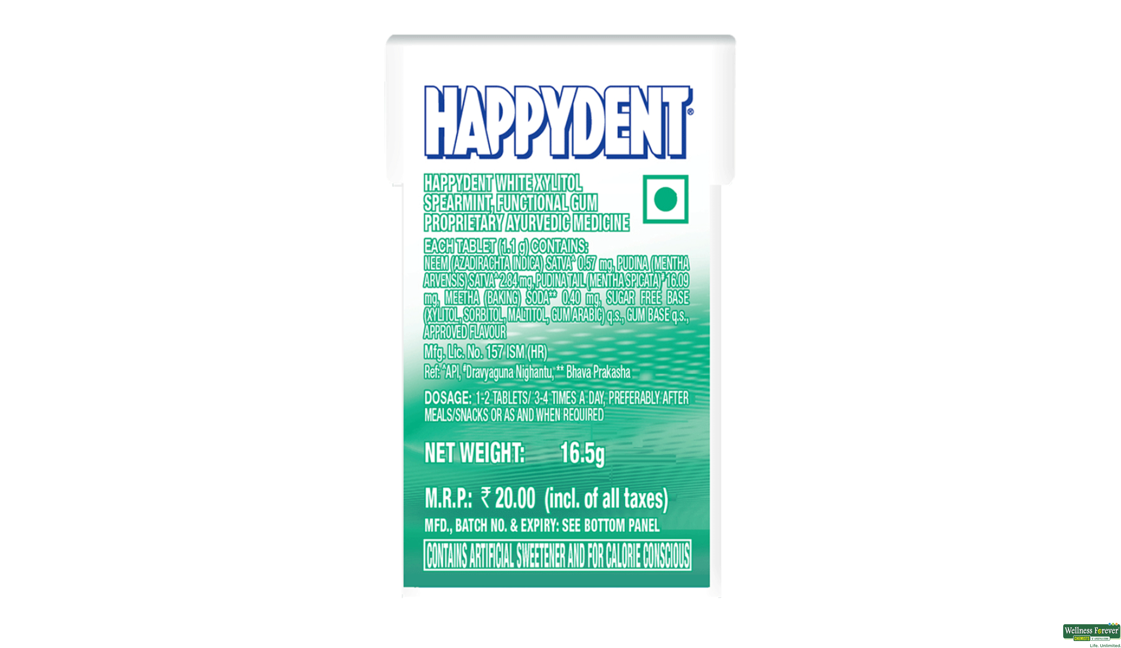 HAPPYDENT CHEW GUM S/F WHTE XYLST 16.5GM- 2, 16.5GM, 